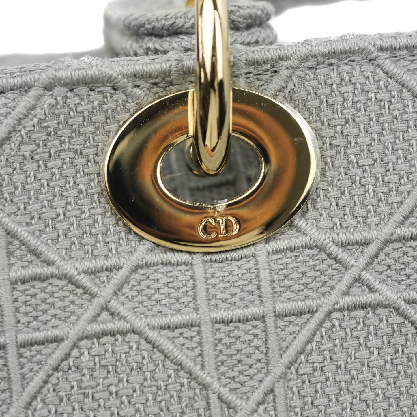 Christian Dior Medium Lady D-Lite Bag Gray Cannage Embroidery Gold Hardware