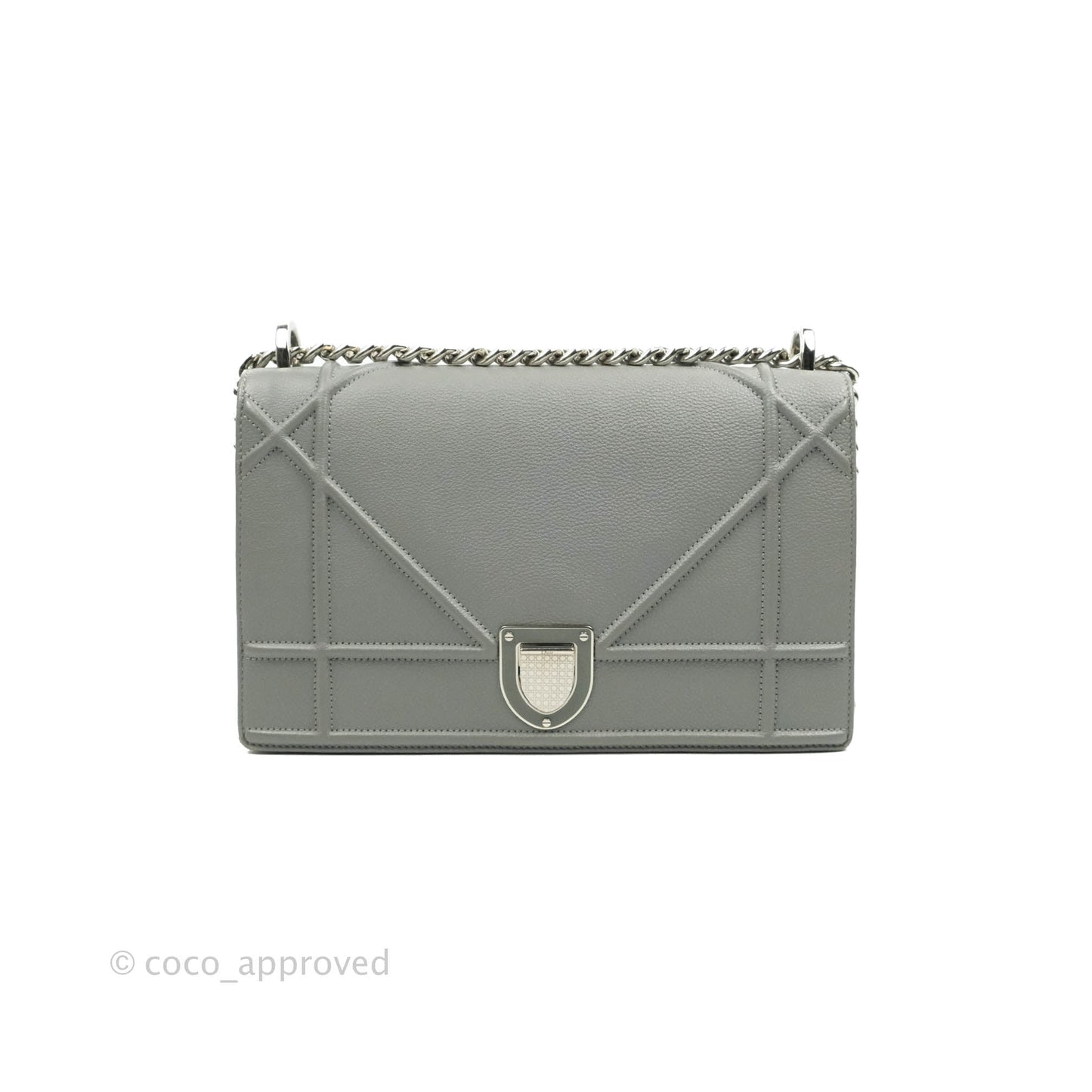 Christian Dior Medium Diorama Calfskin Flap Bag Grey Silver Hardware