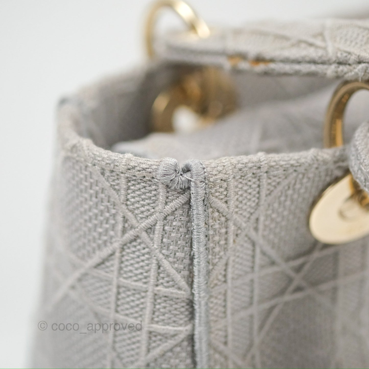 Christian Dior Medium Lady D-Lite Bag Gray Cannage Embroidery Gold Hardware