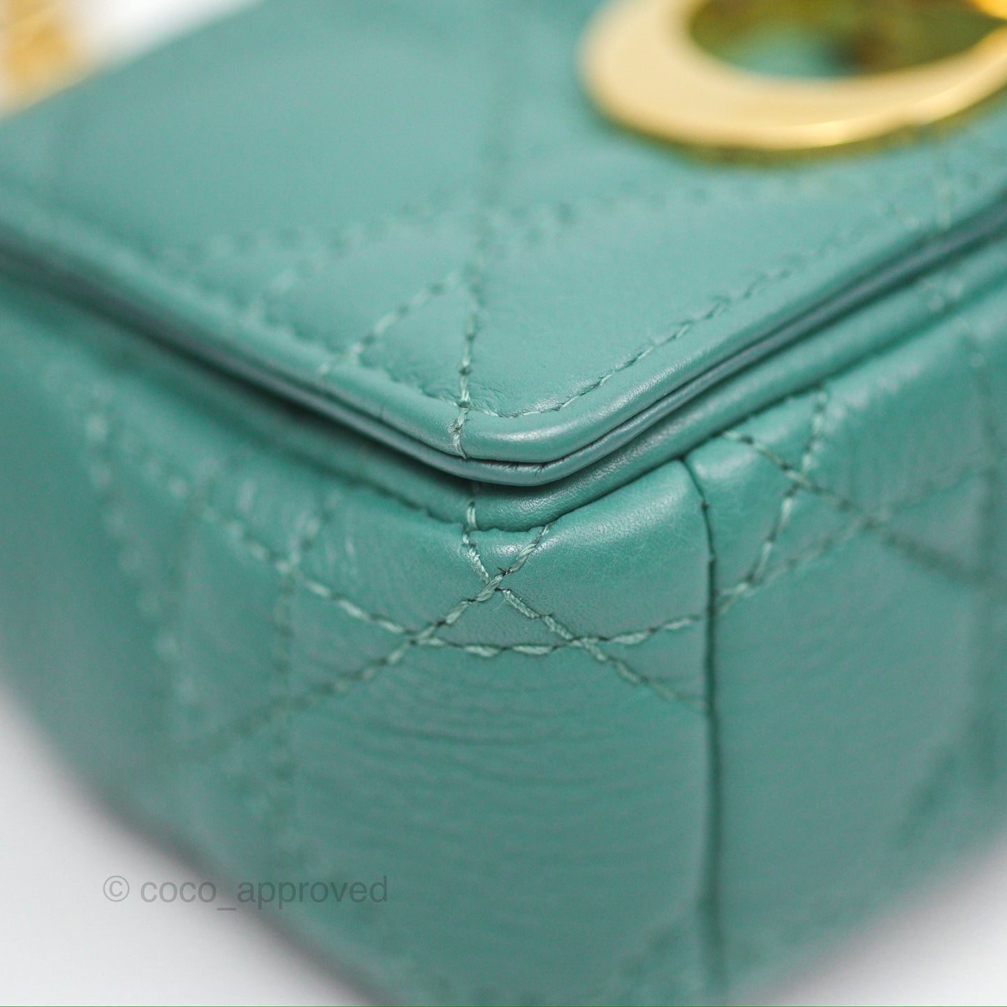 Christian Dior Micro Caro Bag in Tundra Green Supple Cannage Calfskin Gold Hardware