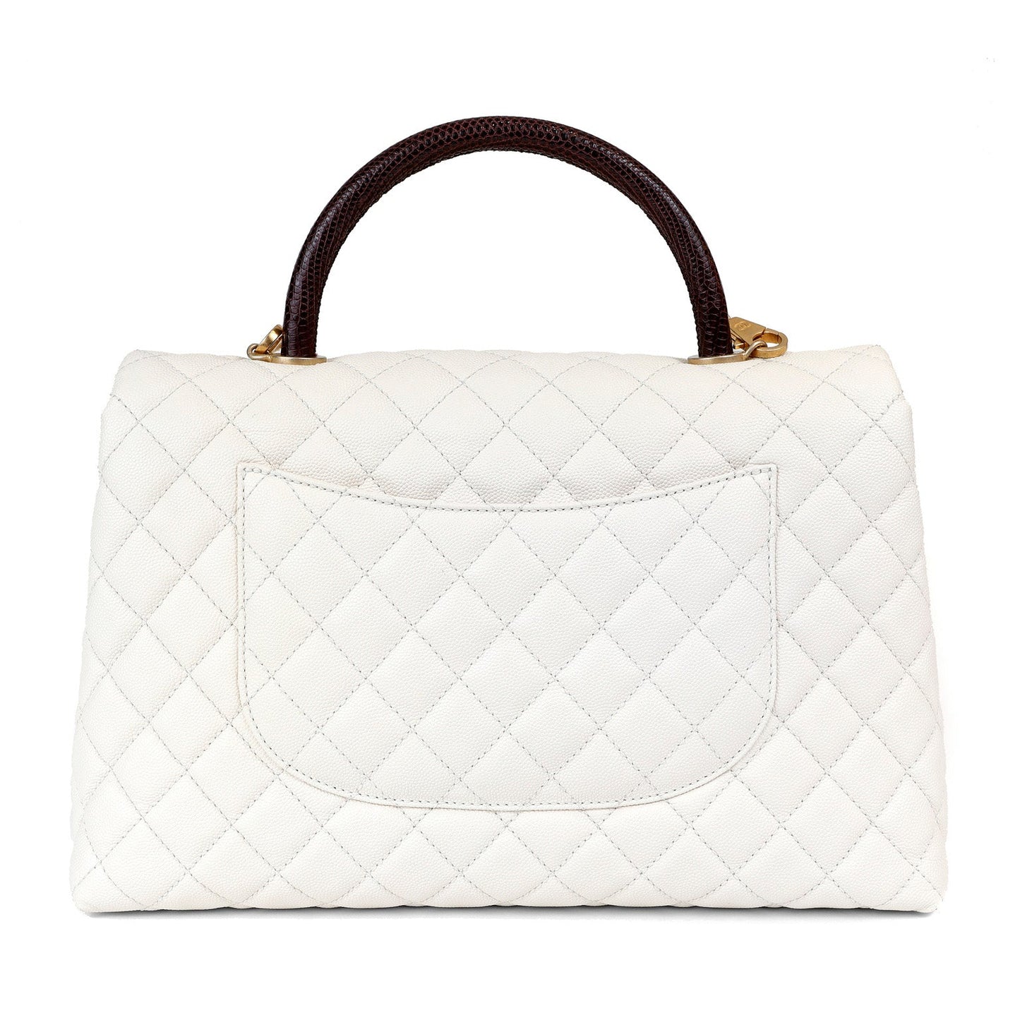 Chanel White Caviar Coco Bag w/ Lizard Skin Handle & Gold Hardware