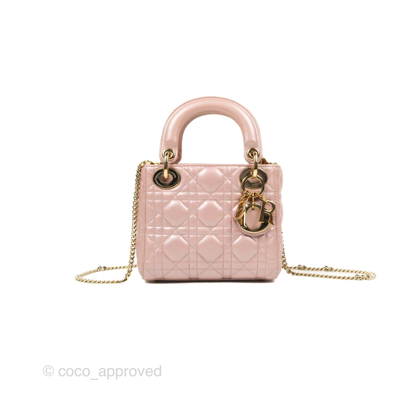 Christian Dior Mini Lady Dior Iridescent Light Pink Cannage Gold Hardware