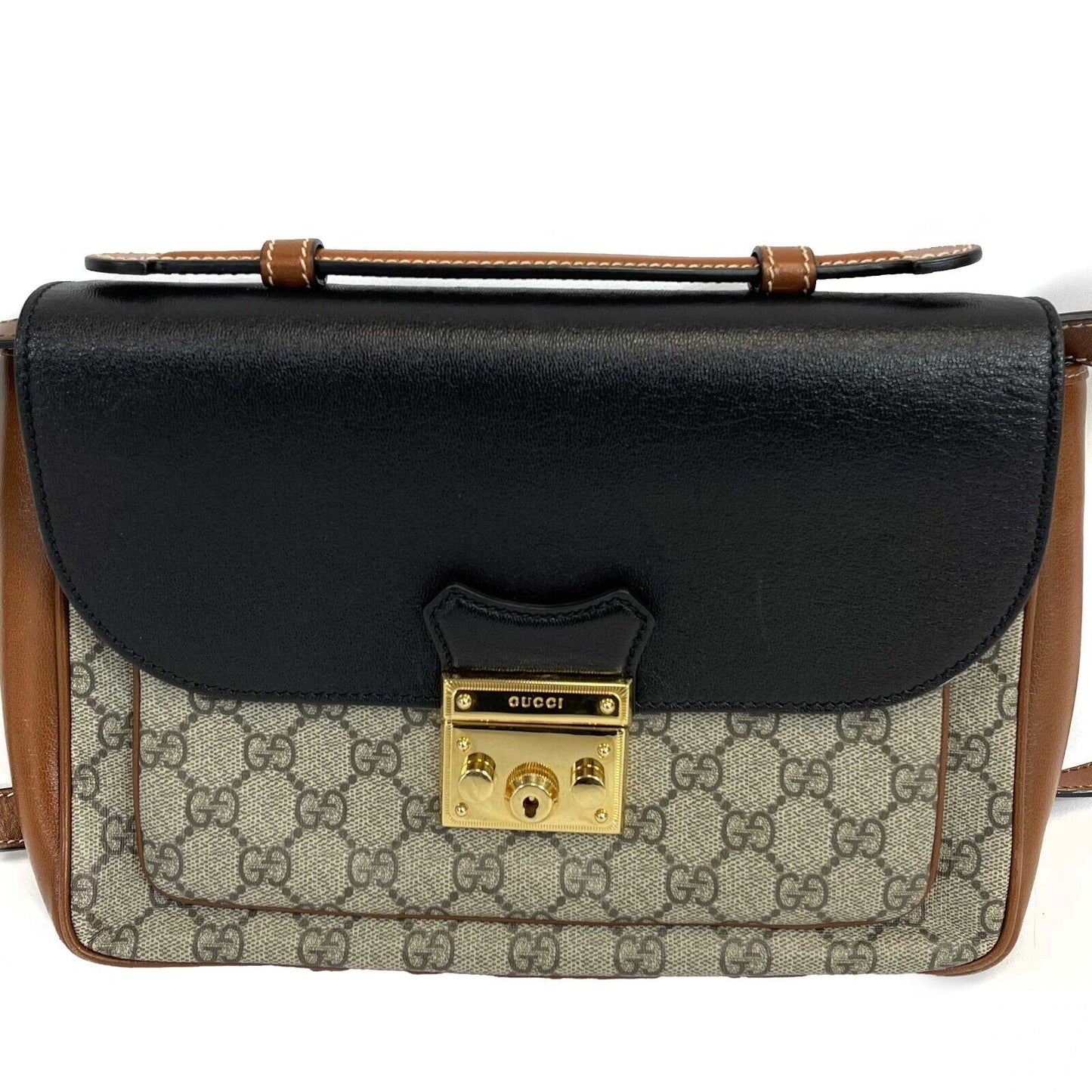 GUCCI - Padlock Mini Monogram Brown Top Handle - Crossbody / Shoulder Bag