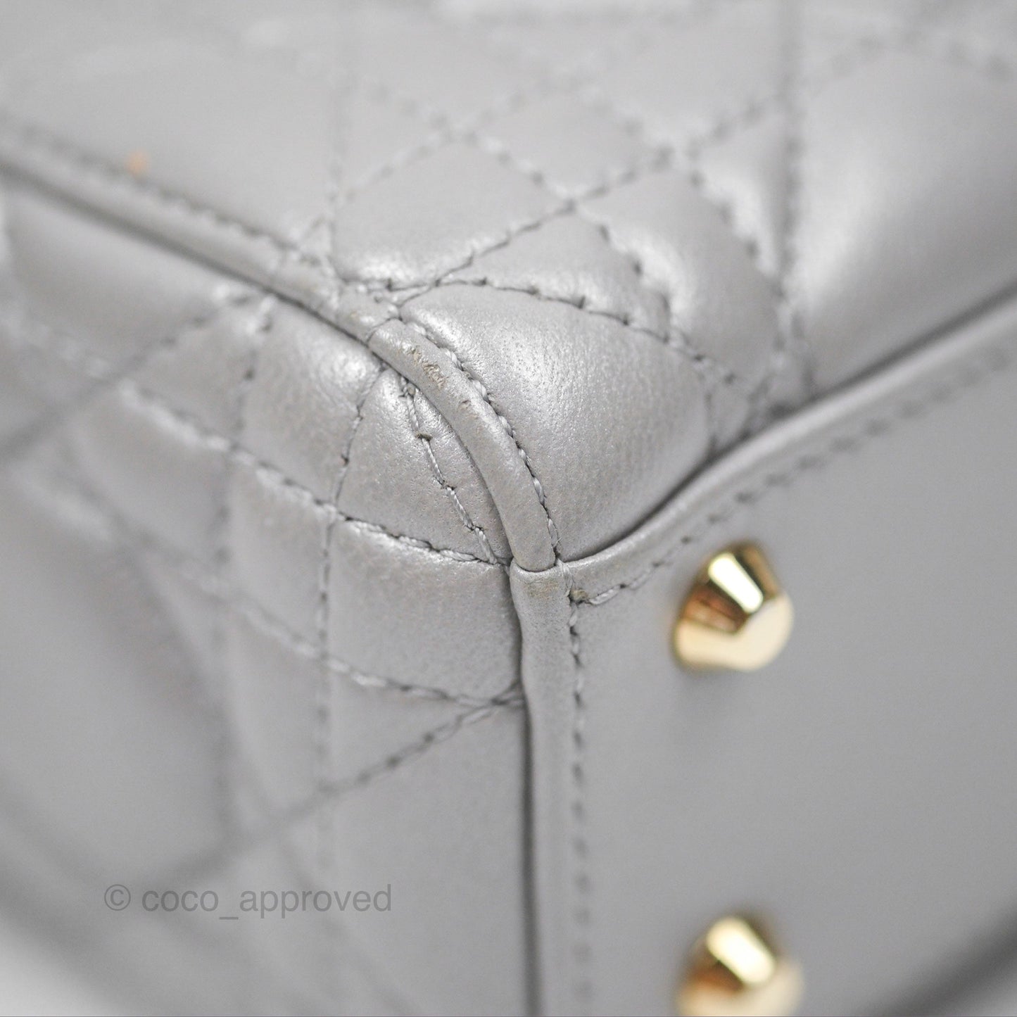 Christian Dior Lambskin Cannage Mini Lady Dior Iridescent Grey Gold Hardware