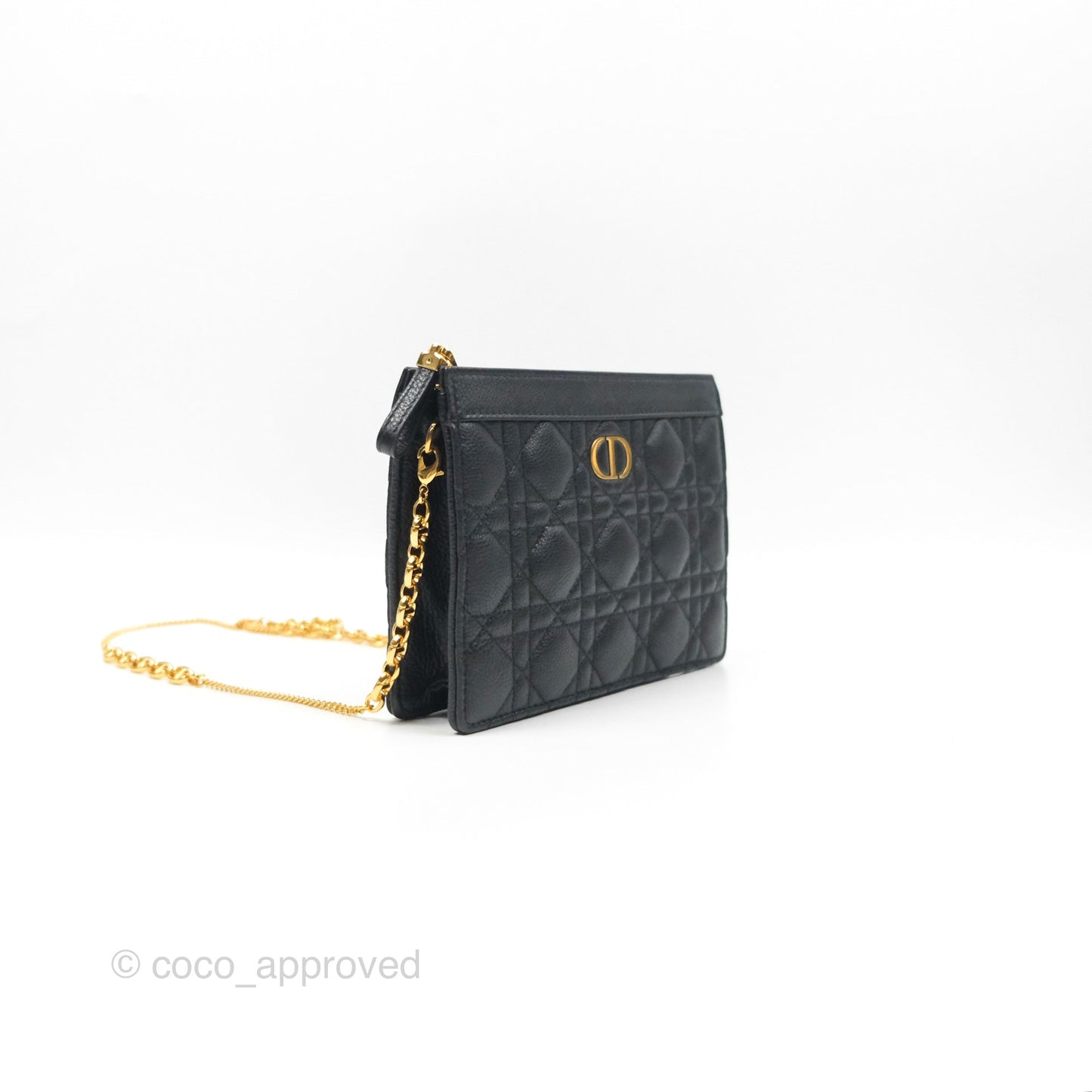 Dior Caro Zipped Pouch With Chain Black Cannage Calfskin