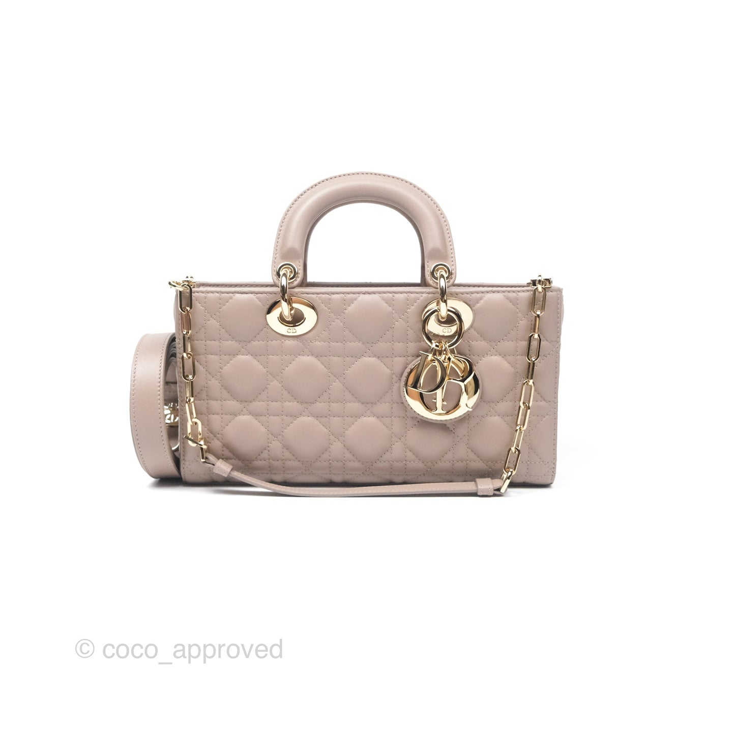 Christian Dior Medium Lady D-Joy Bag Warm Taupe Lambskin Gold Hardware