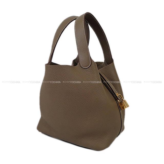 HERMES Handbag Picotin Lock 22 MM Etoupe Taurillon Clemence Gold HW Stamp