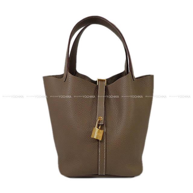 HERMES Handbag Picotin Lock 22 MM Etoupe Taurillon Clemence Gold HW Stamp