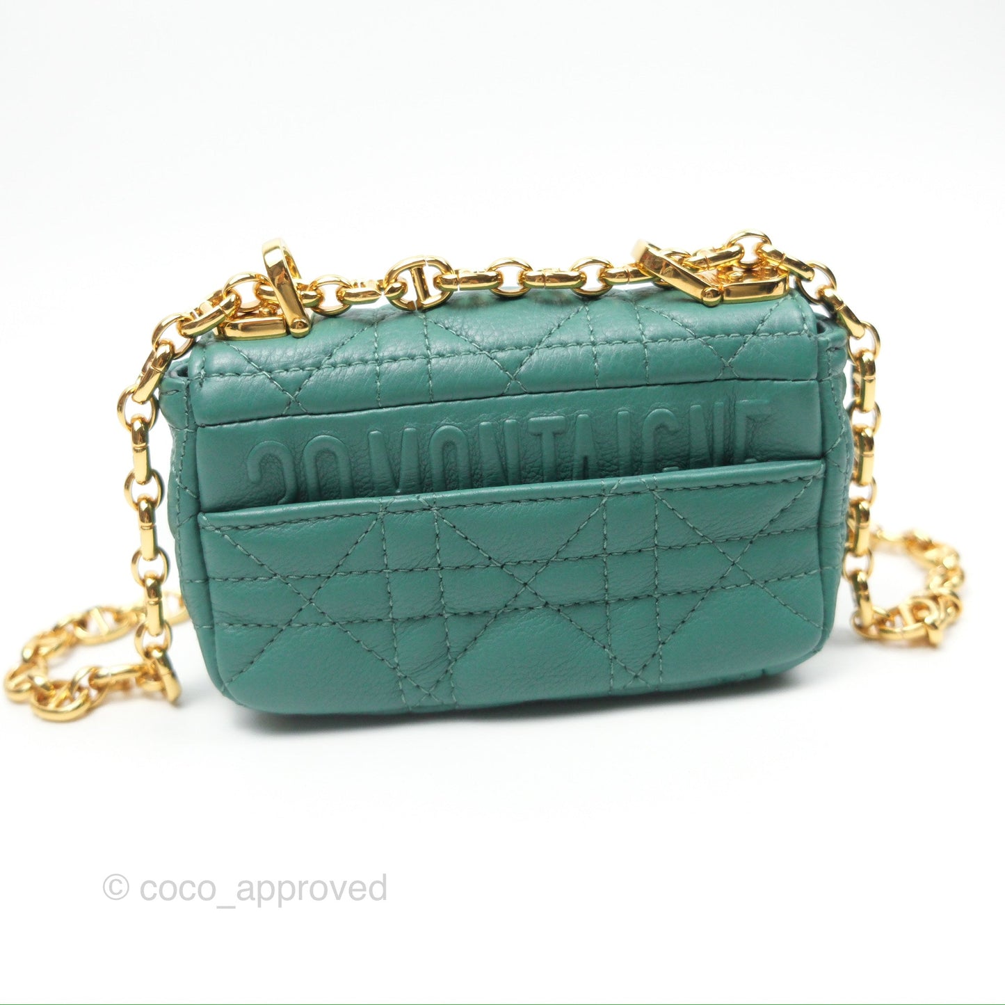 Christian Dior Micro Caro Bag in Tundra Green Supple Cannage Calfskin Gold Hardware