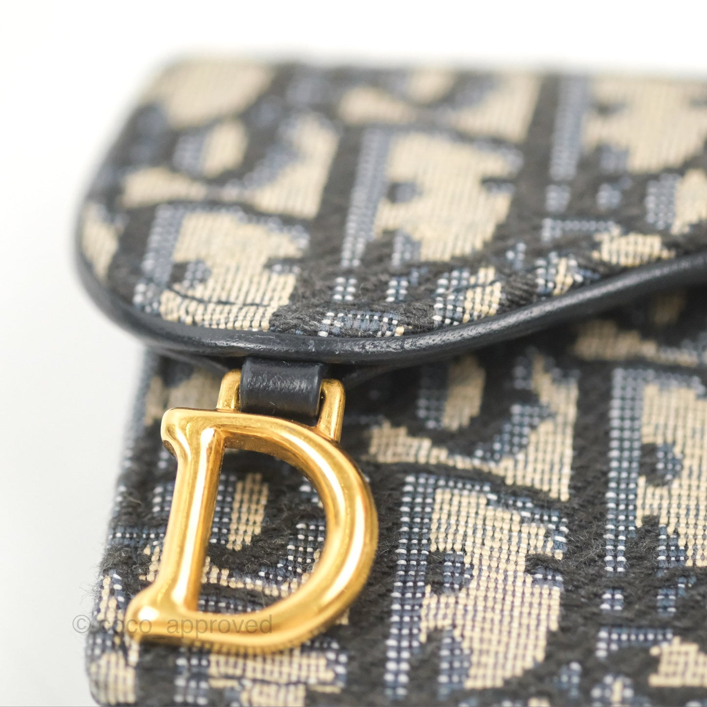 Christian Dior Saddle Flap Card Holder Blue Dior Oblique Jacquard