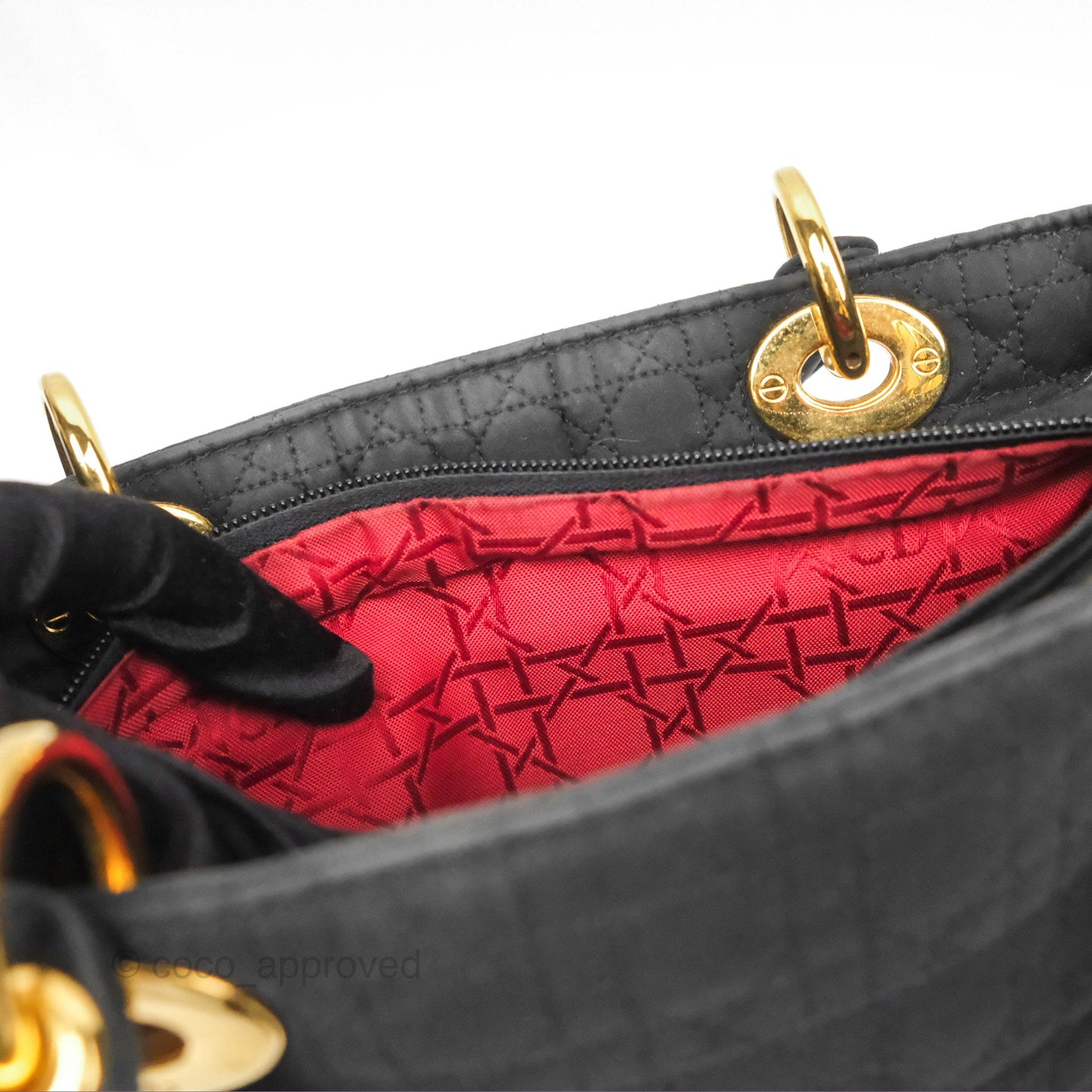 Christian Dior Vintage Medium Cannage Fabric Black Lady Dior Gold Hardware