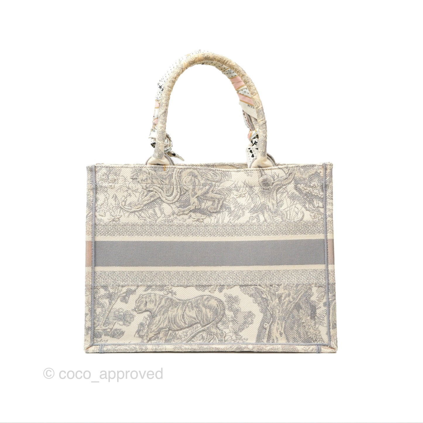 Christian Dior Medium (Old Small) Book Tote Embroidered Toile De Jouy Light Grey Canvas