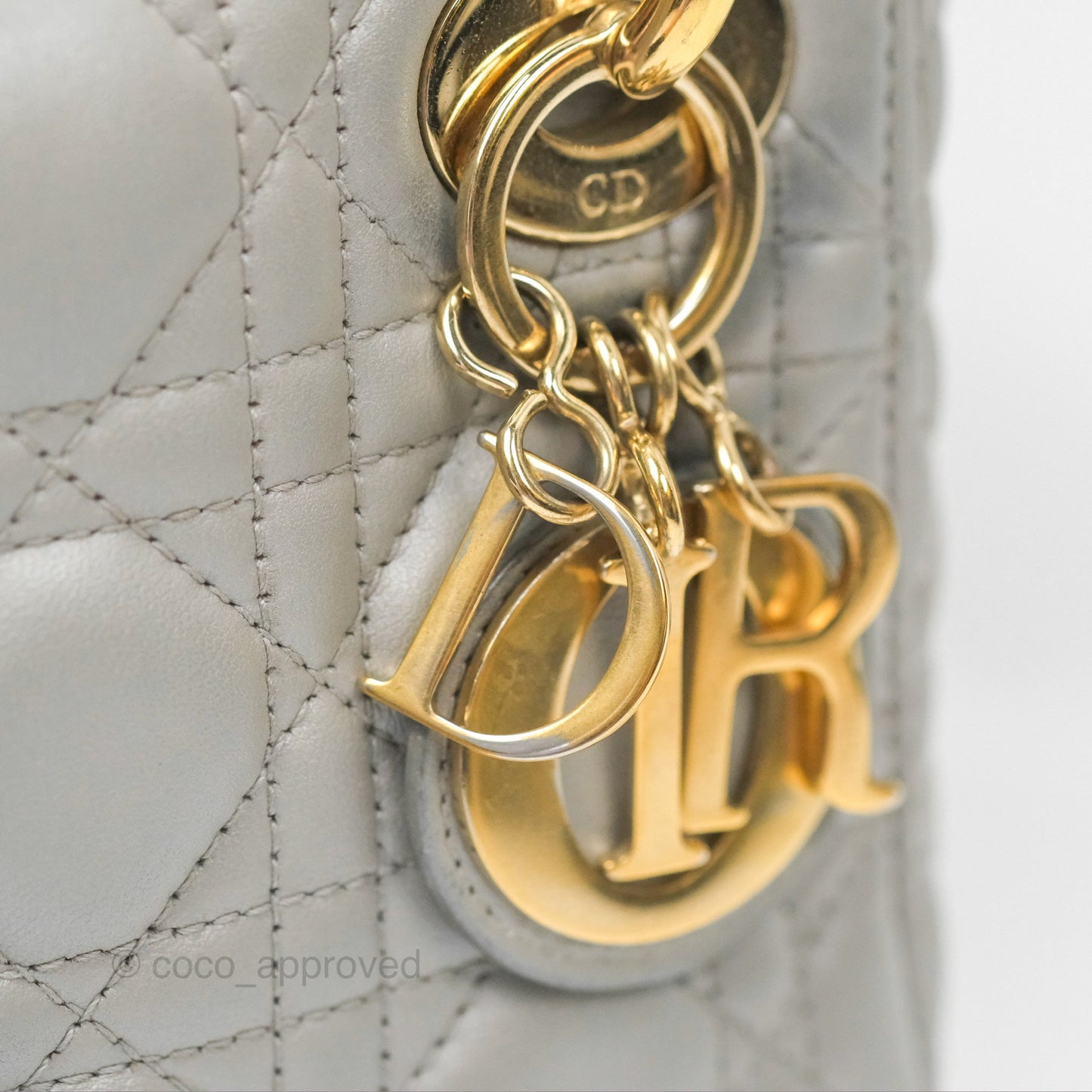 Christian Dior Mini Lady Dior Iridescent Light Grey Cannage Lambskin Gold Hardware