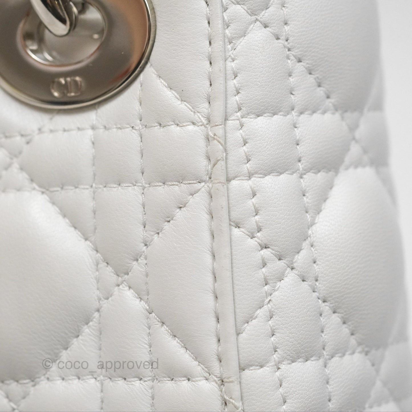 Christian Dior Cannage Mini Lady Dior White Silver Hardware