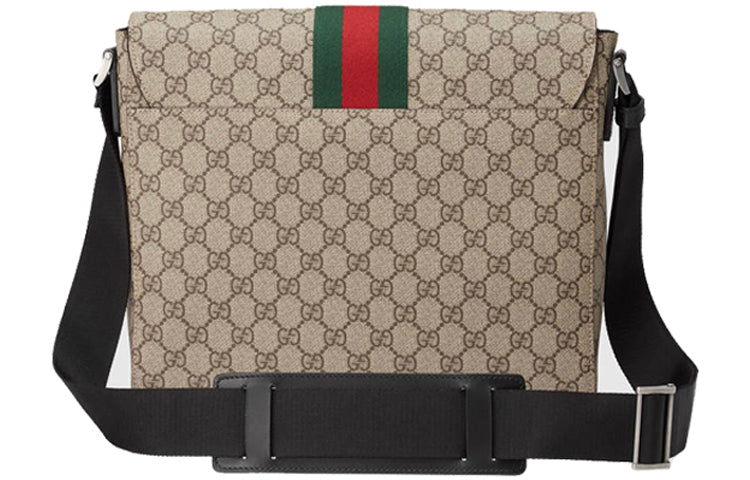 GUCCI Logo Stripe Webbing Leather Logo Canvas Shoulder Messenger Bag / Black 475432-KHNGN-9692