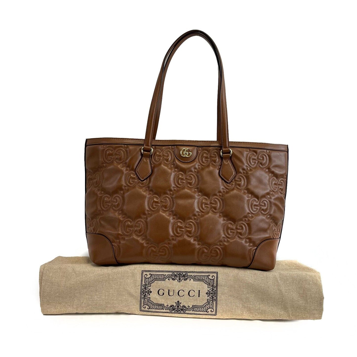 GUCCI - NEW Embossed GG Matelasse Brown Shoulder Tote