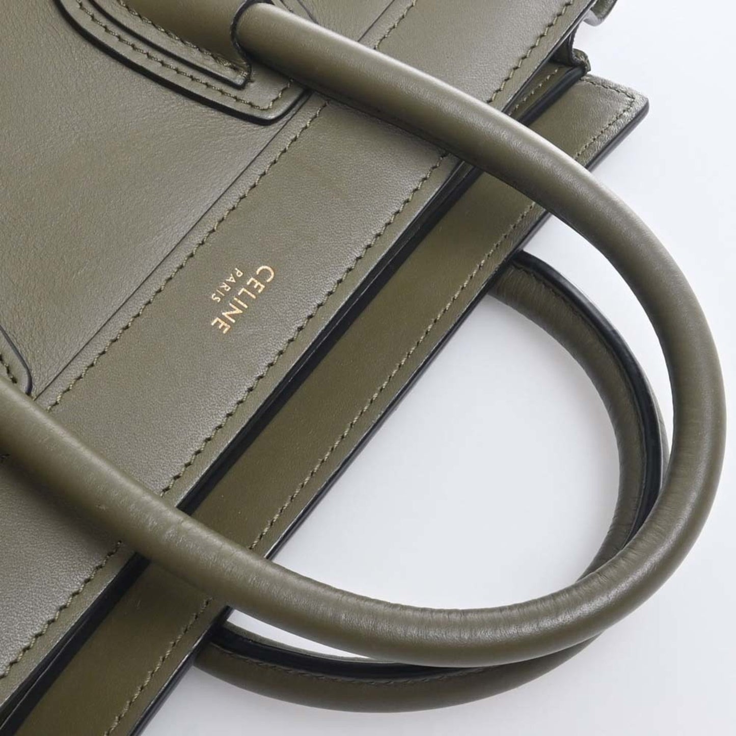 Celine Leather Luggage Nano Shopper Handbag 189243HSC Khaki Women's