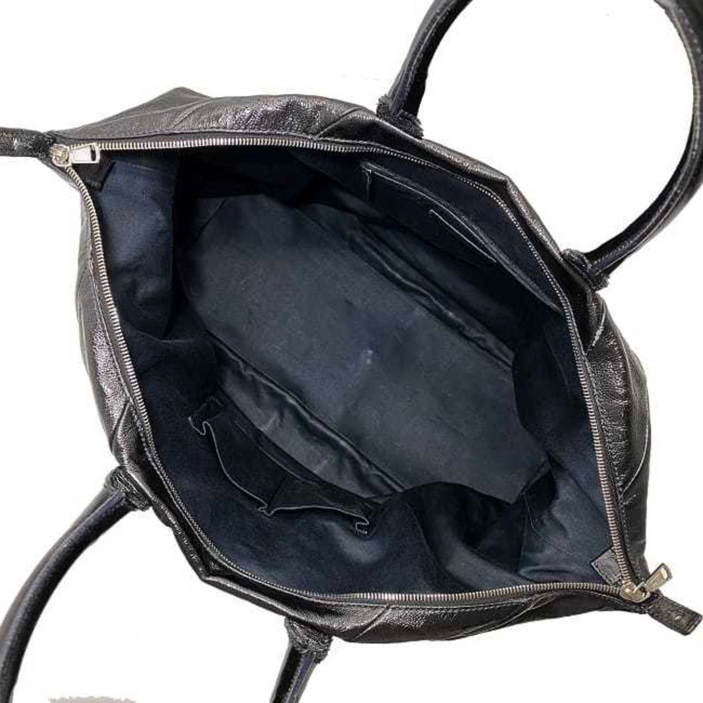 Yves Saint Laurent Easy Boston Bag Black Silver Tote Patent Leather YSL Embroidery Stitch Y