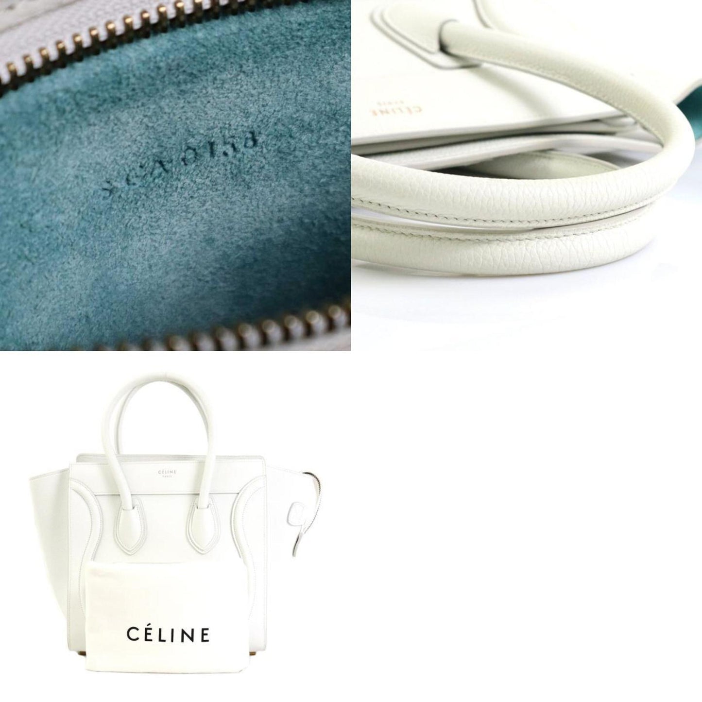 Celine Handbag Luggage Micro Shopper Leather White Ladies
