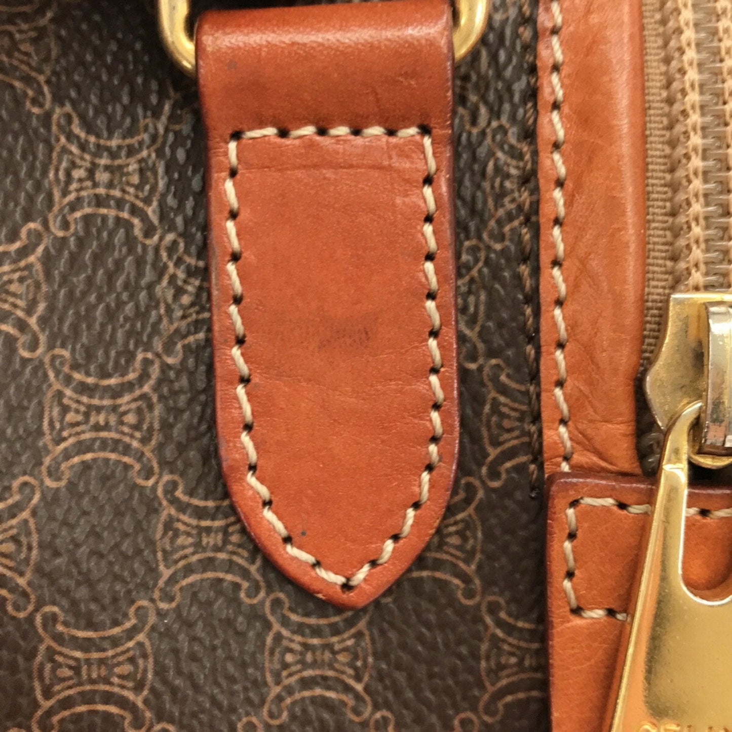 Celine Handbag Macadam Brown Leather PVC Ladies