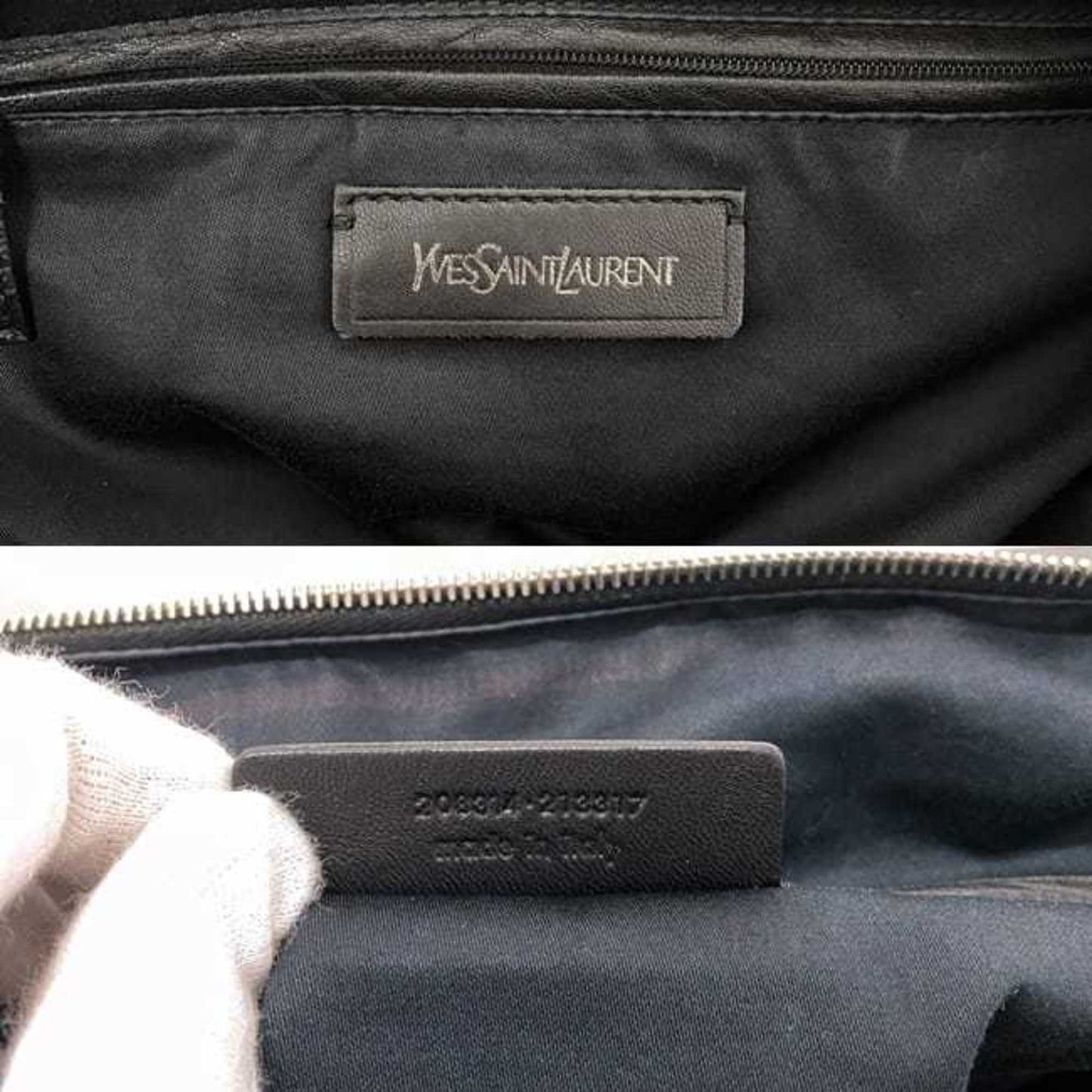 Yves Saint Laurent Easy Boston Bag Black Silver Tote Patent Leather YSL Embroidery Stitch Y