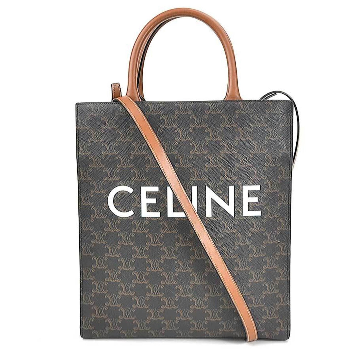 Celine Handbag Shoulder Bag Triomphe Small Vertical Hippo PVC Coated Canvas Brown Unisex 191542
