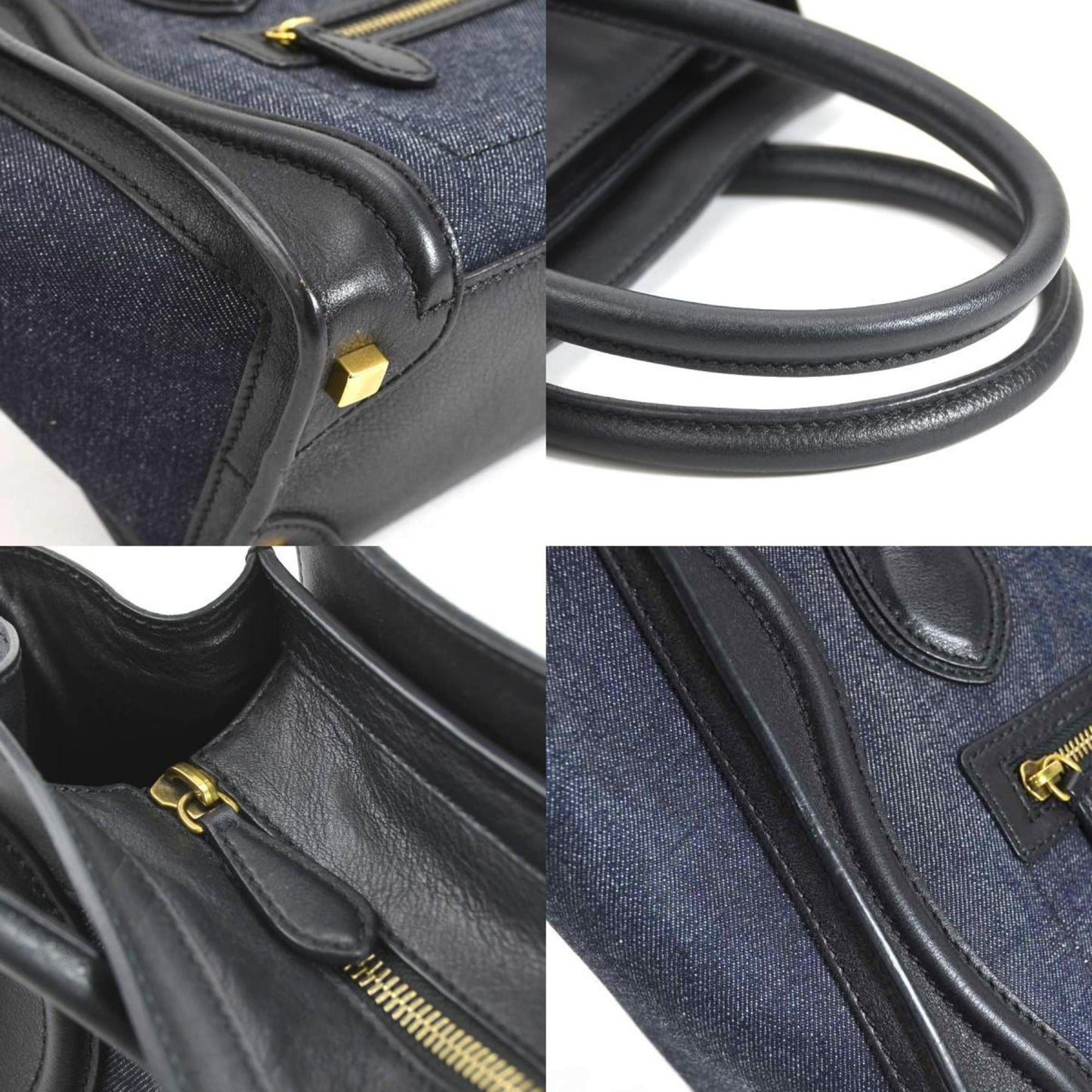 Celine Handbag Luggage Micro Shopper Leather/Denim Black x Indigo Ladies