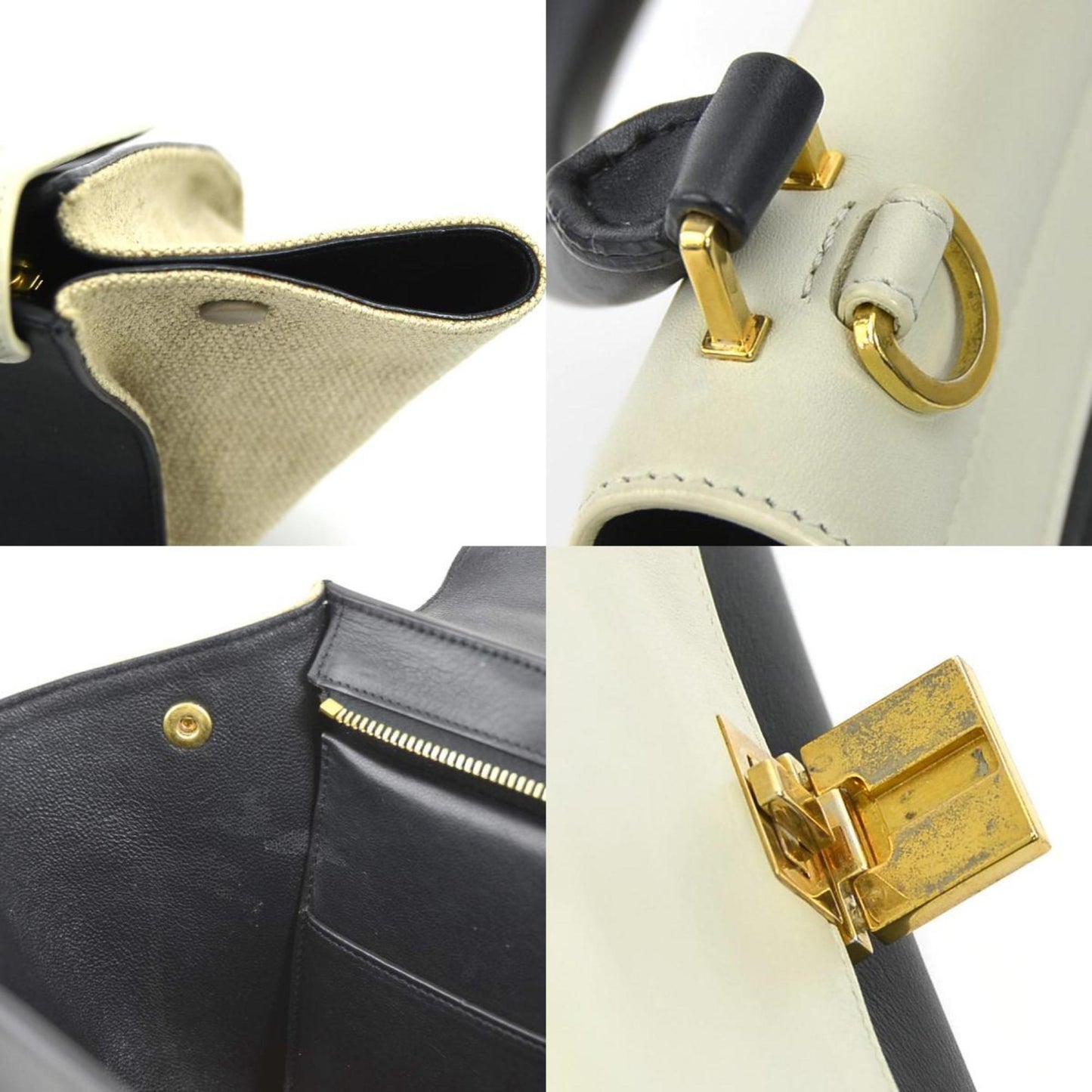 Celine Handbag Shoulder Bag Trapeze Leather/Canvas Black x Light Gray Beige Ladies