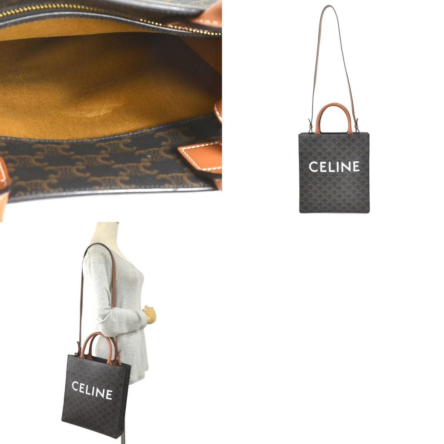 Celine Handbag Shoulder Bag Triomphe Small Vertical Hippo PVC Coated Canvas Brown Unisex 191542