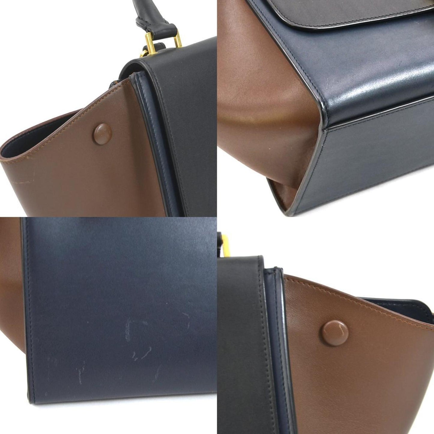 Celine handbag shoulder bag trapeze leather black/navy/brown gold ladies