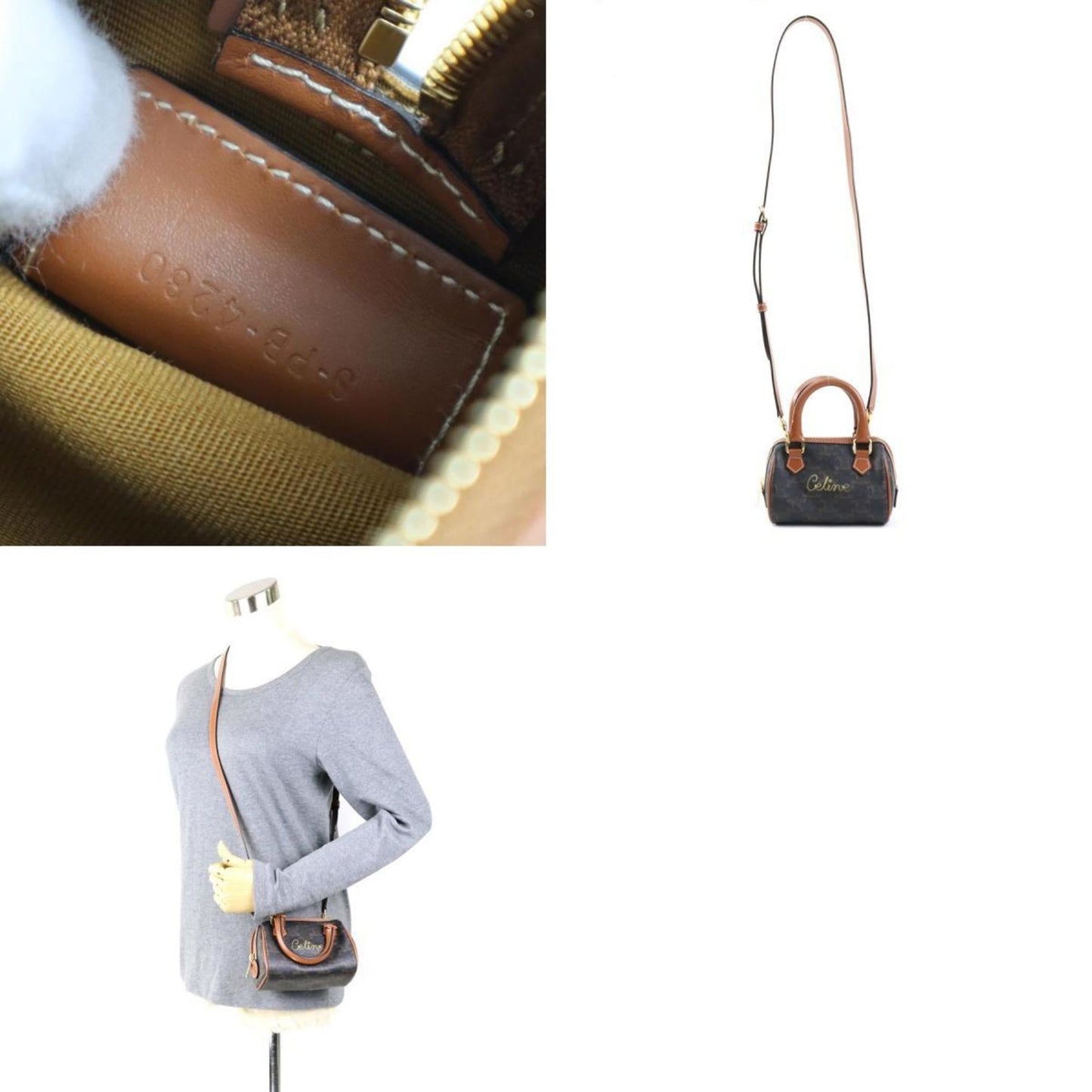Celine Crossbody Shoulder Bag Triomphe PVC Coated Canvas Brown Women's