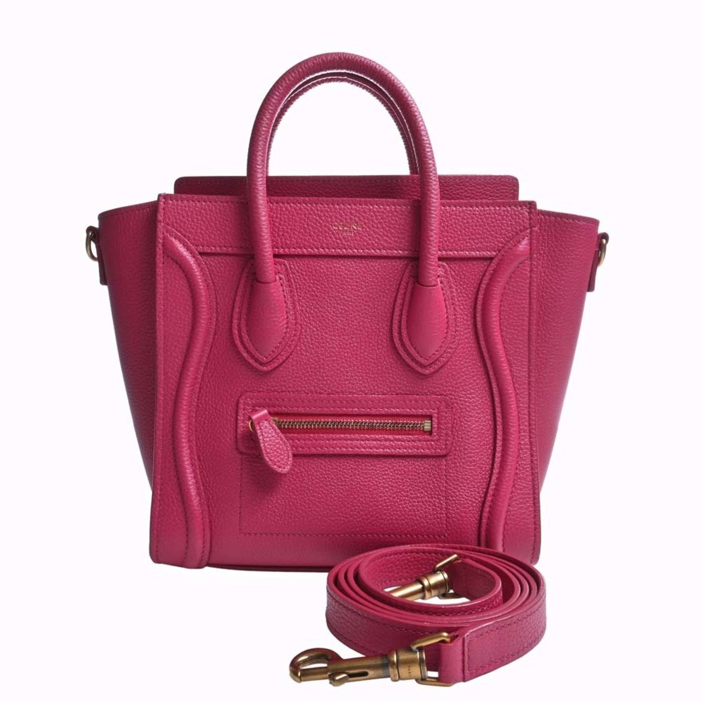 Celine Leather Luggage Nano Shopper Handbag Pink Ladies