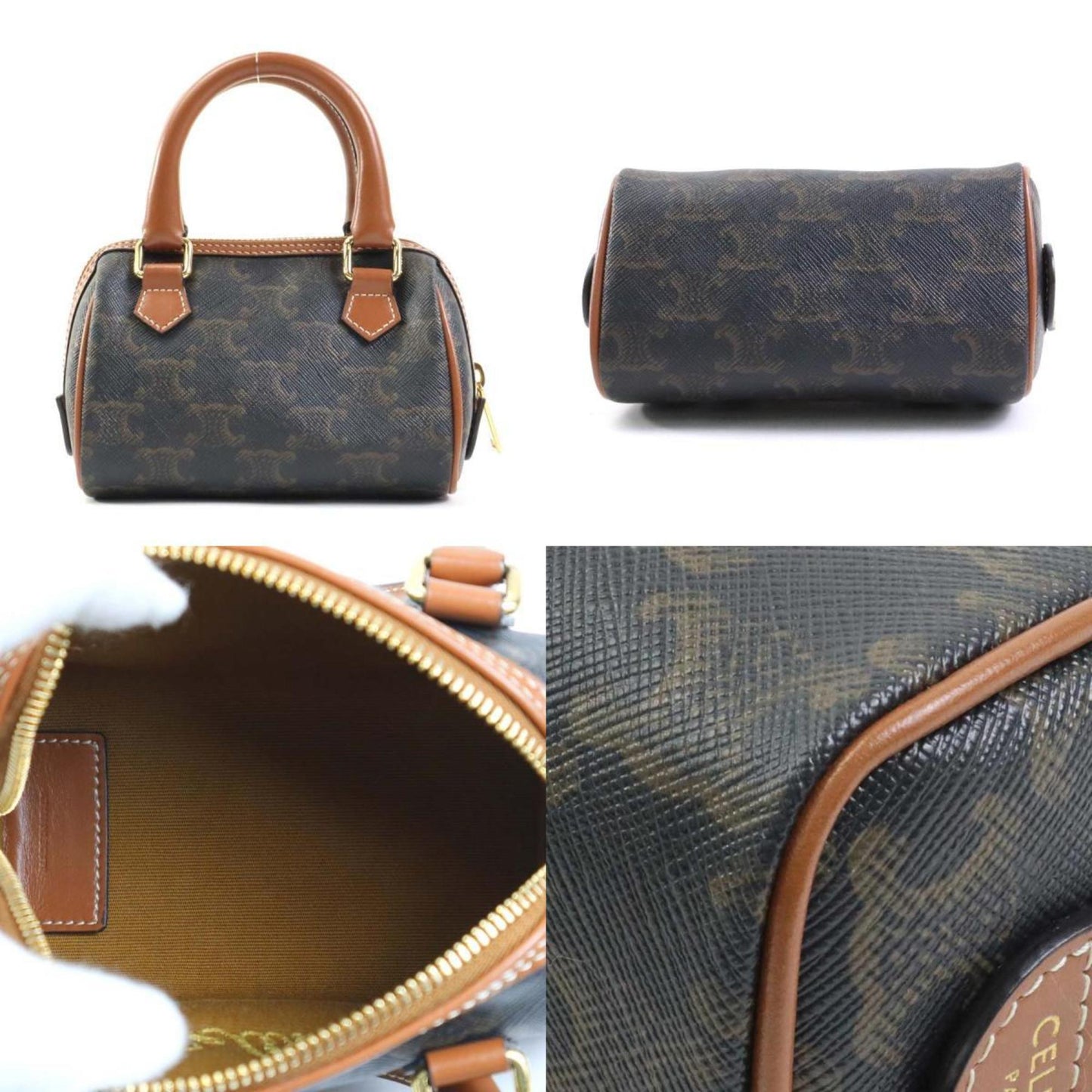 Celine Crossbody Shoulder Bag Triomphe PVC Coated Canvas Brown Women's
