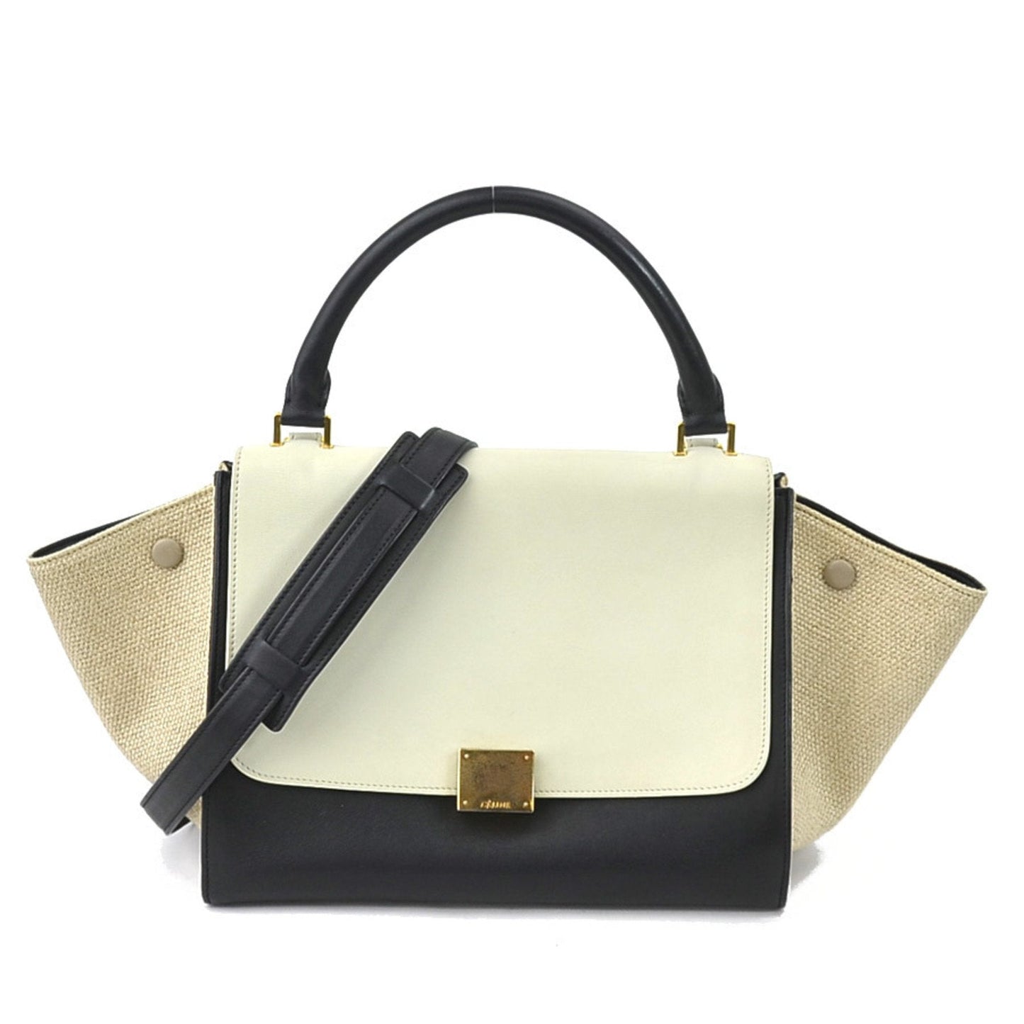 Celine Handbag Shoulder Bag Trapeze Leather/Canvas Black x Light Gray Beige Ladies