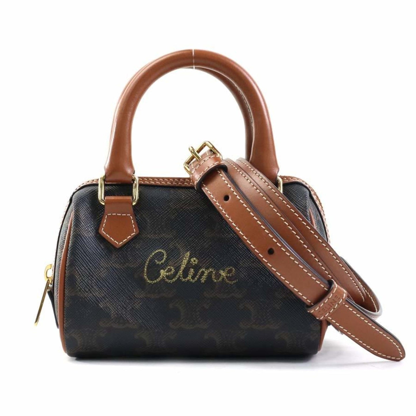 Celine Crossbody Shoulder Bag Triomphe PVC Coated Canvas Brown Women's