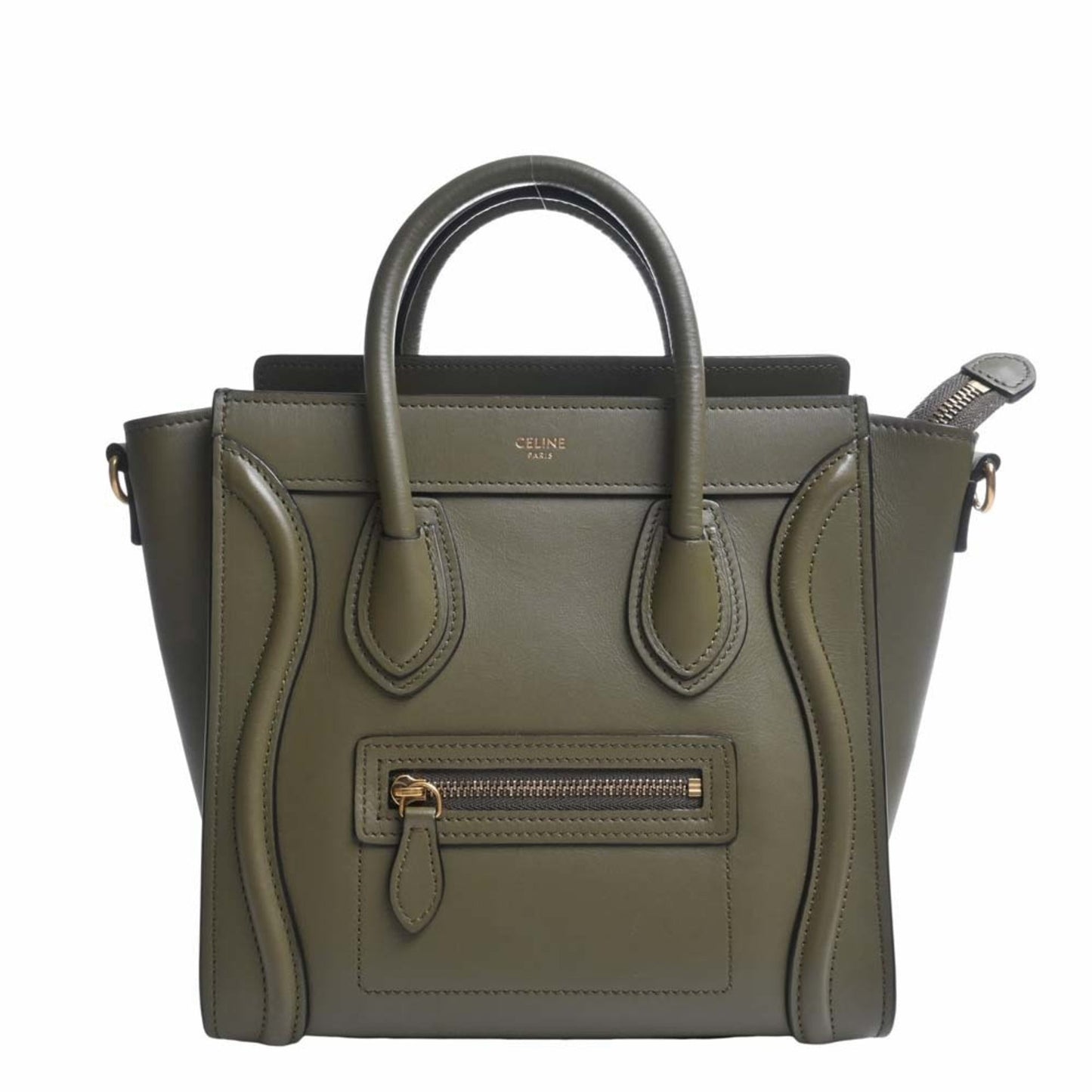 Celine Leather Luggage Nano Shopper Handbag 189243HSC Khaki Women's
