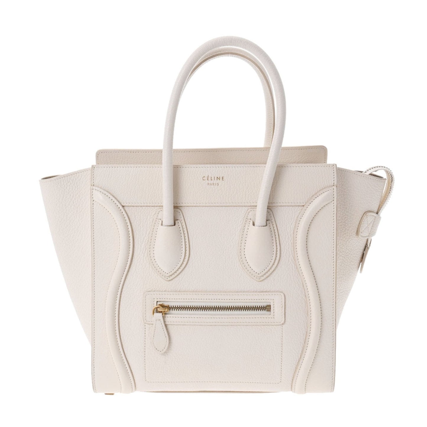 Celine Luggage Micro Shopper White 167793 Women's Goatskin Handbag