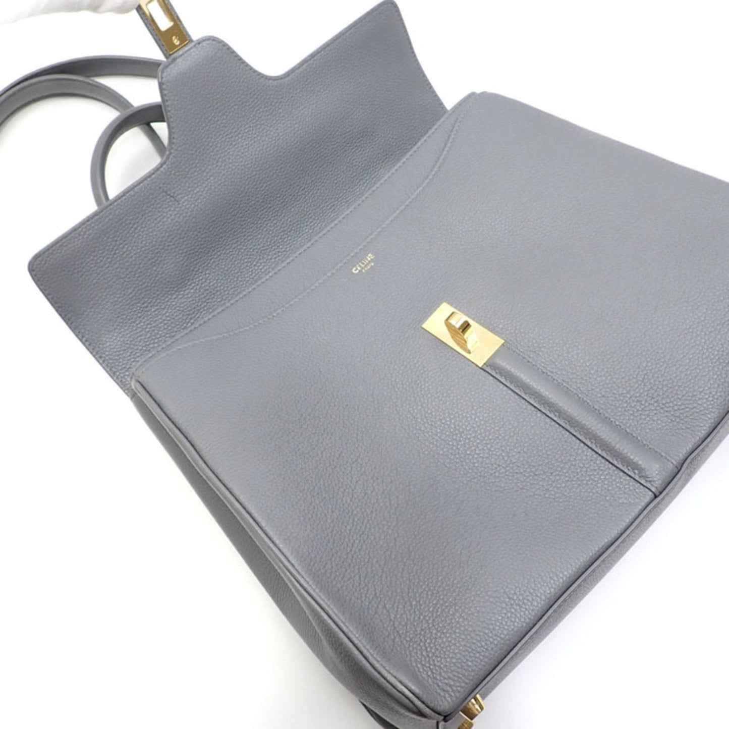 Celine Handbag Medium 16 Saise Bag Women's Blue Gray Leather Shoulder