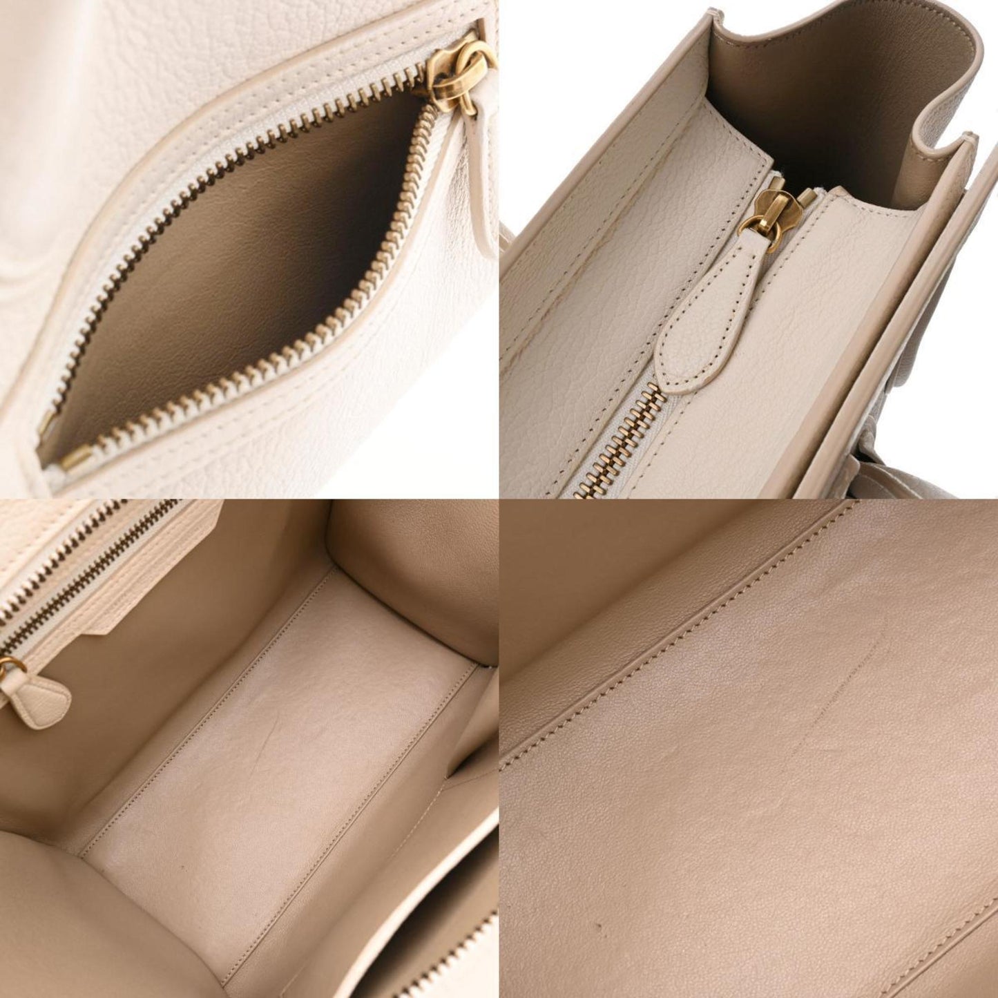 Celine Luggage Micro Shopper White 167793 Women's Goatskin Handbag