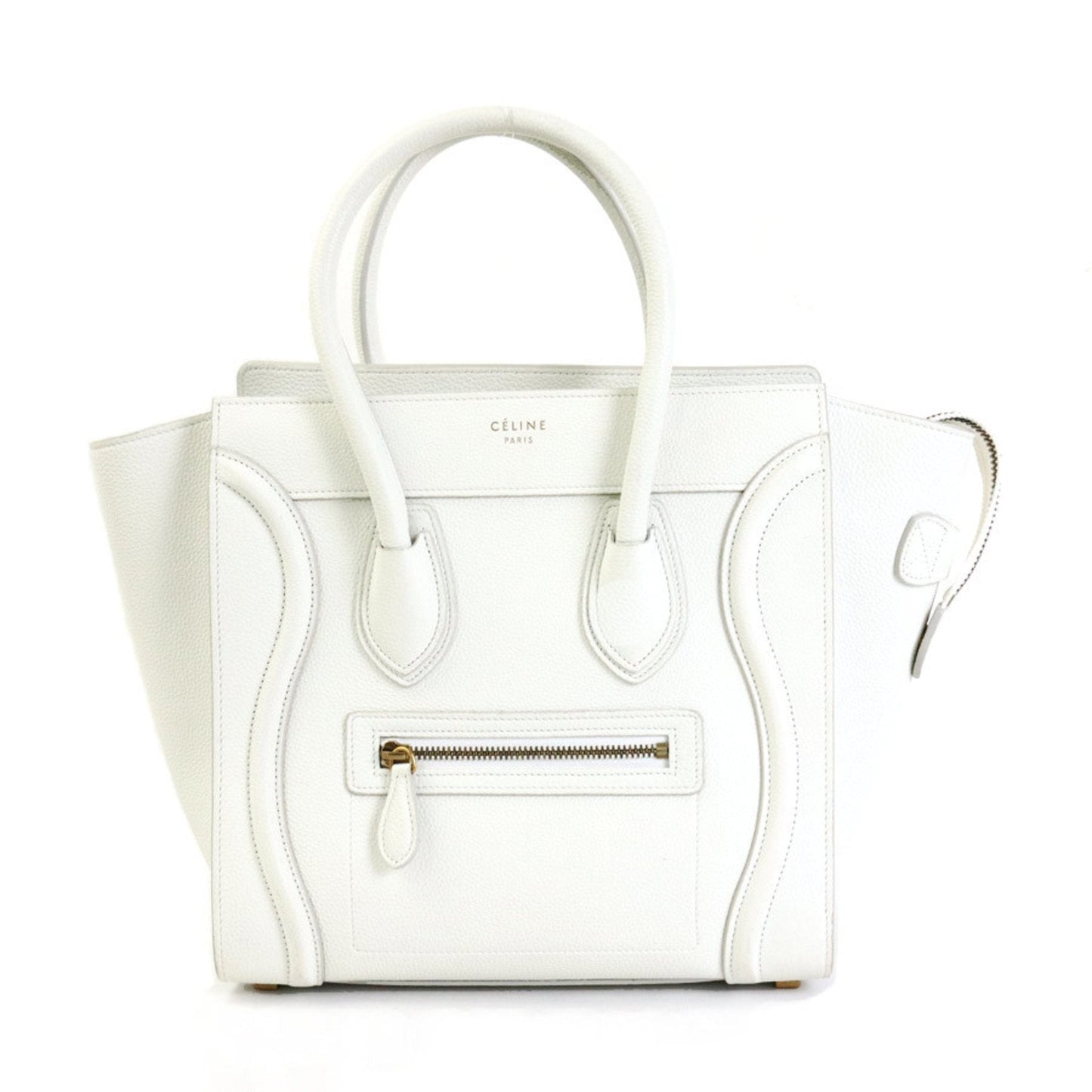 Celine Handbag Luggage Micro Shopper Leather White Ladies