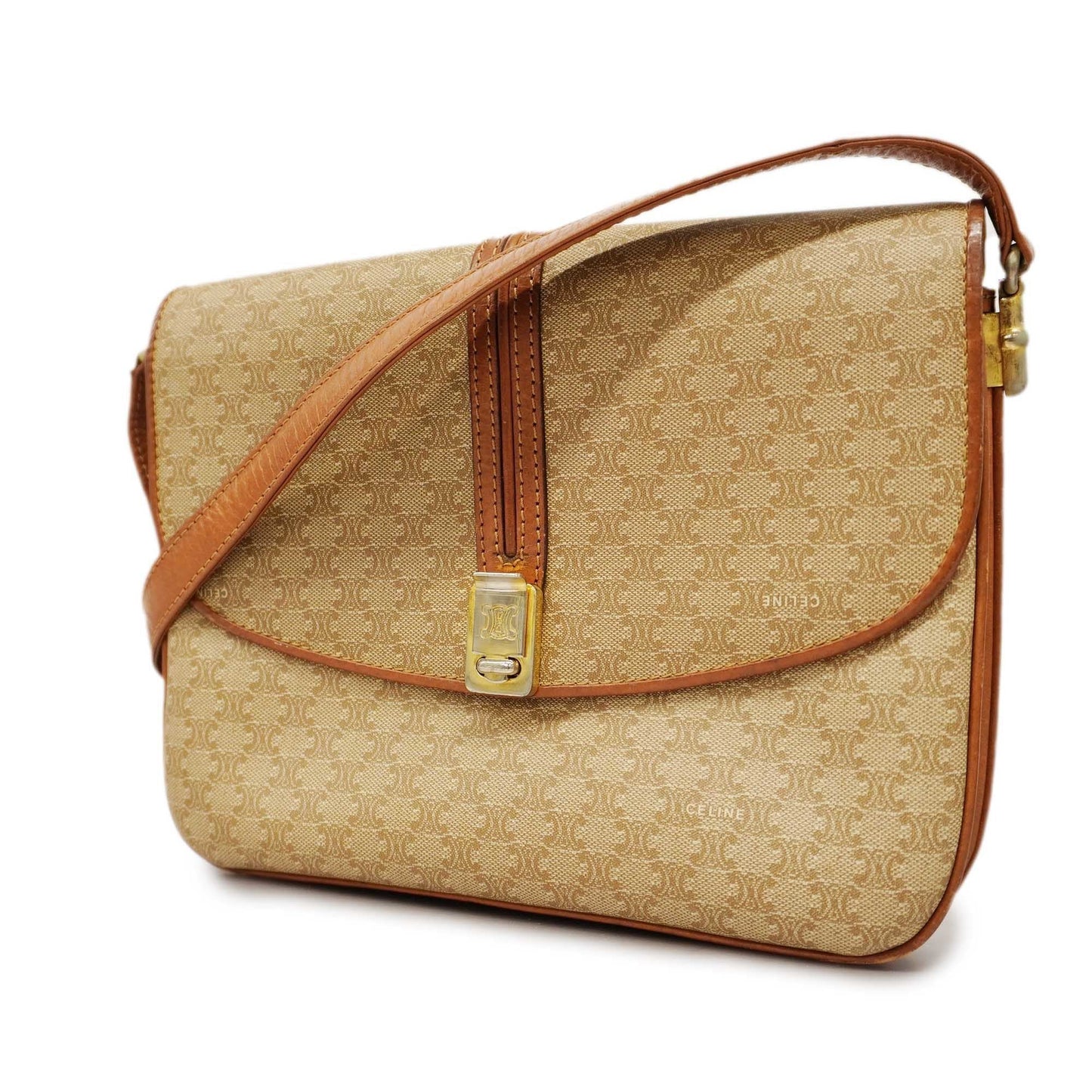 Celine Macadam Shoulder Bag Women's PVC,Leather Shoulder Bag Beige,Brown