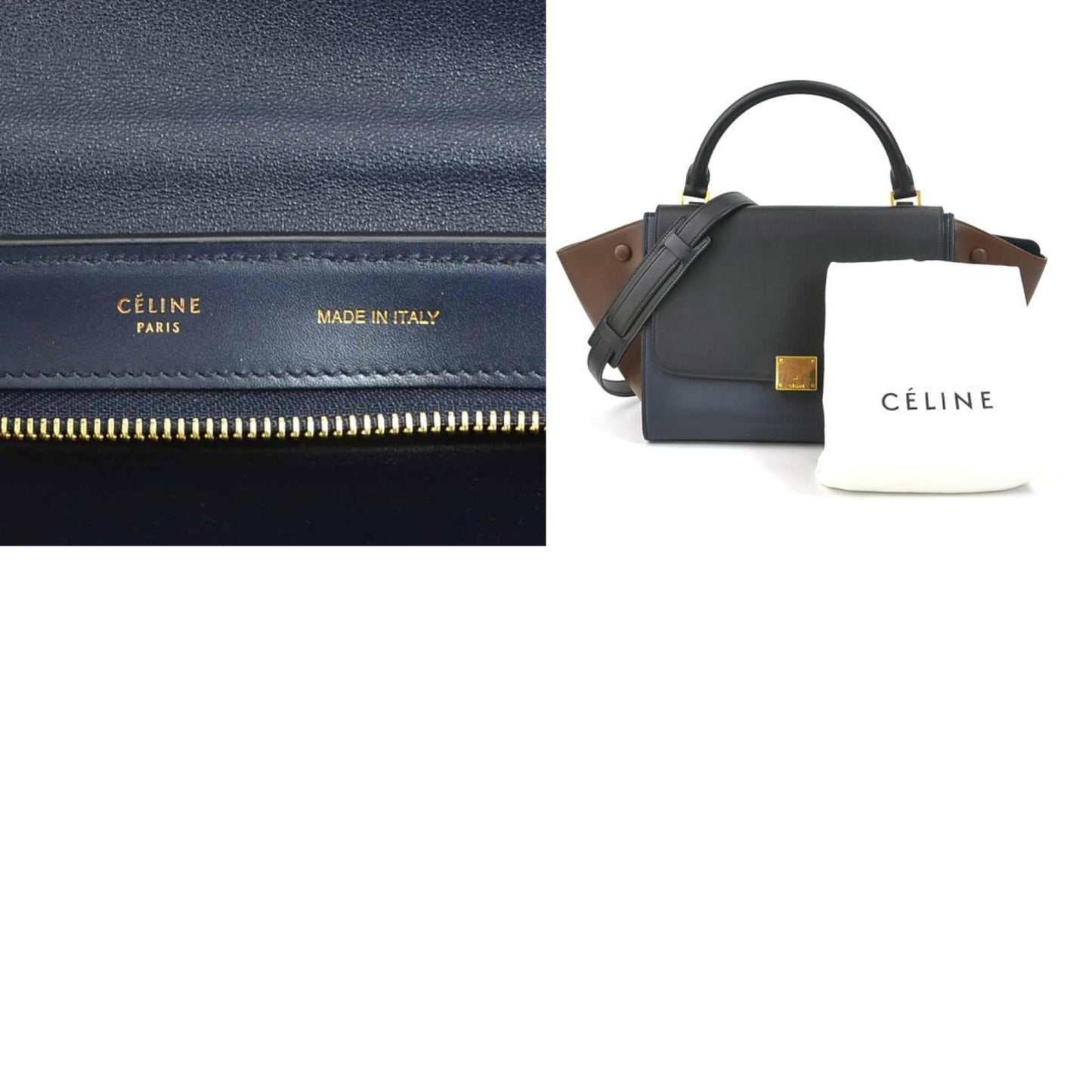 Celine handbag shoulder bag trapeze leather black/navy/brown gold ladies