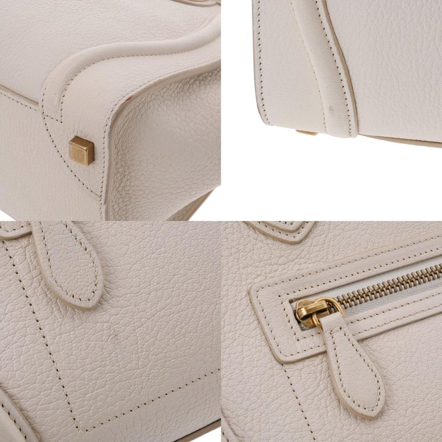 Celine Luggage Micro Shopper White 167793 Women's Goatskin Handbag