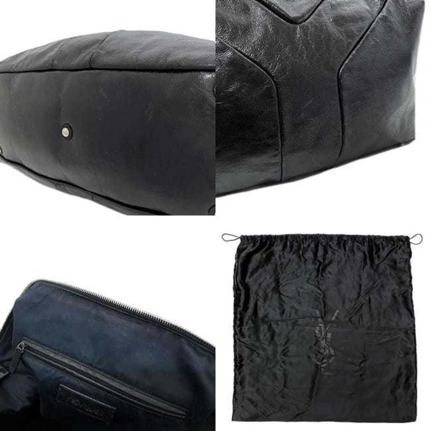 Yves Saint Laurent Easy Boston Bag Black Silver Tote Patent Leather YSL Embroidery Stitch Y
