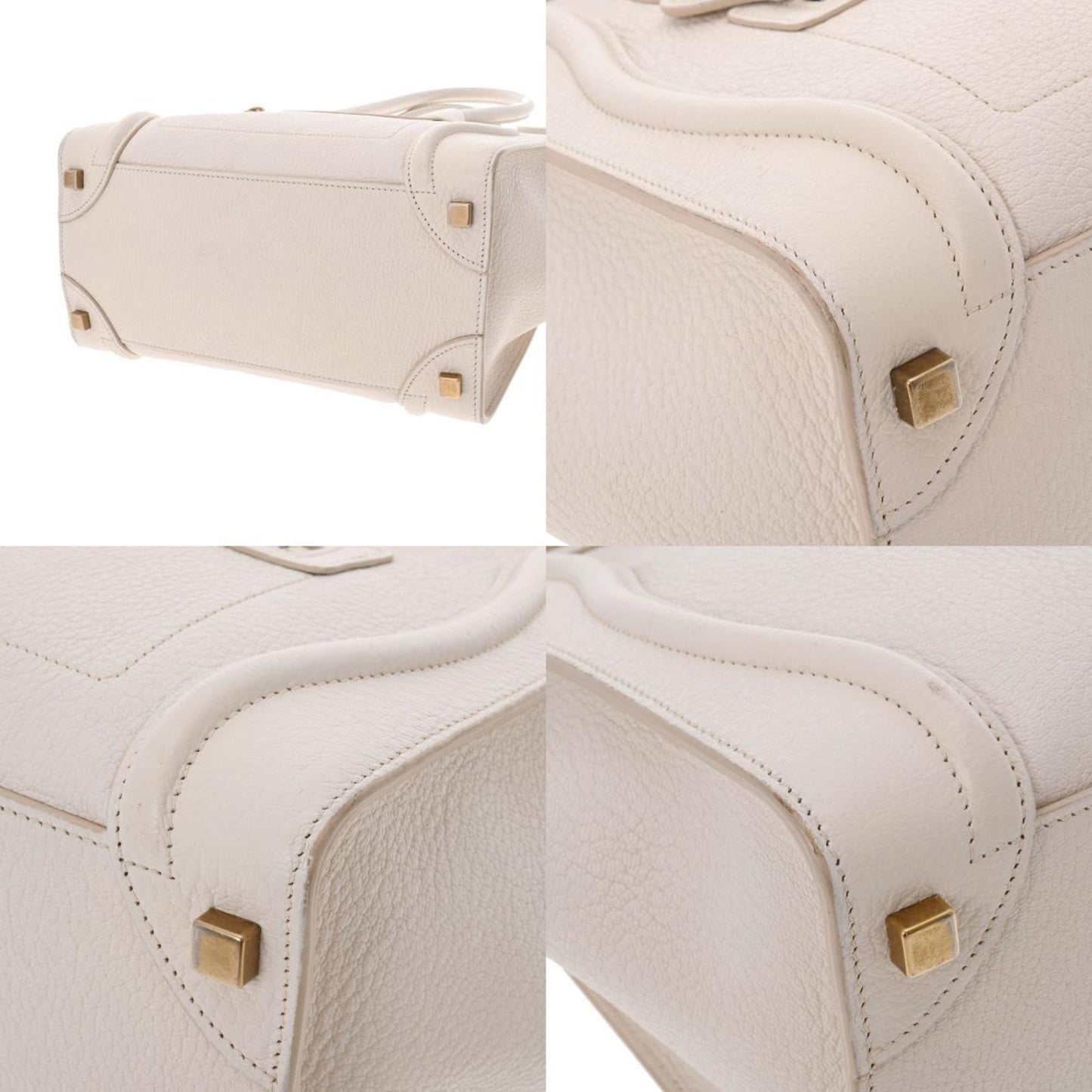 Celine Luggage Micro Shopper White 167793 Women's Goatskin Handbag