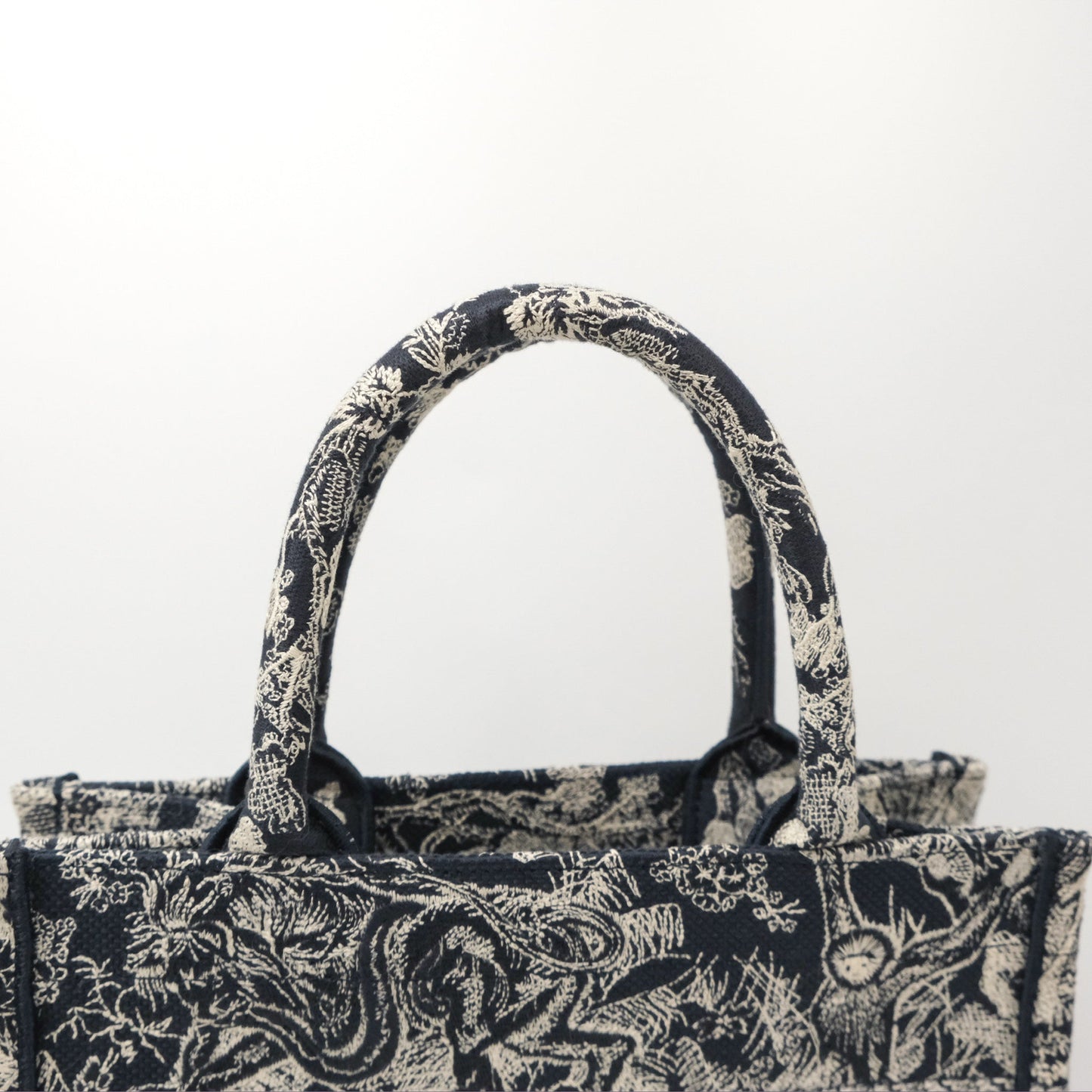 Christian Dior New Small Embroidered Toile De Jouy Canvas Book Tote Navy