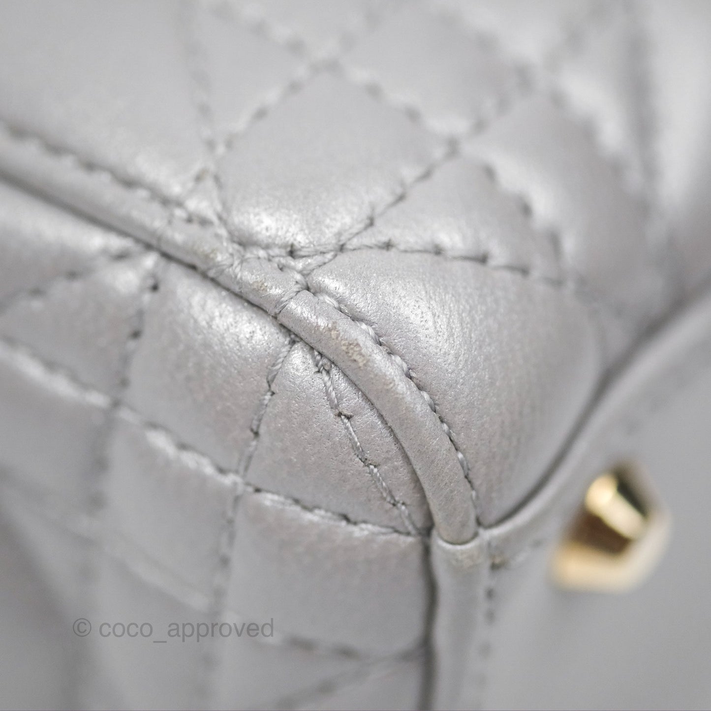 Christian Dior Lambskin Cannage Mini Lady Dior Iridescent Grey Gold Hardware