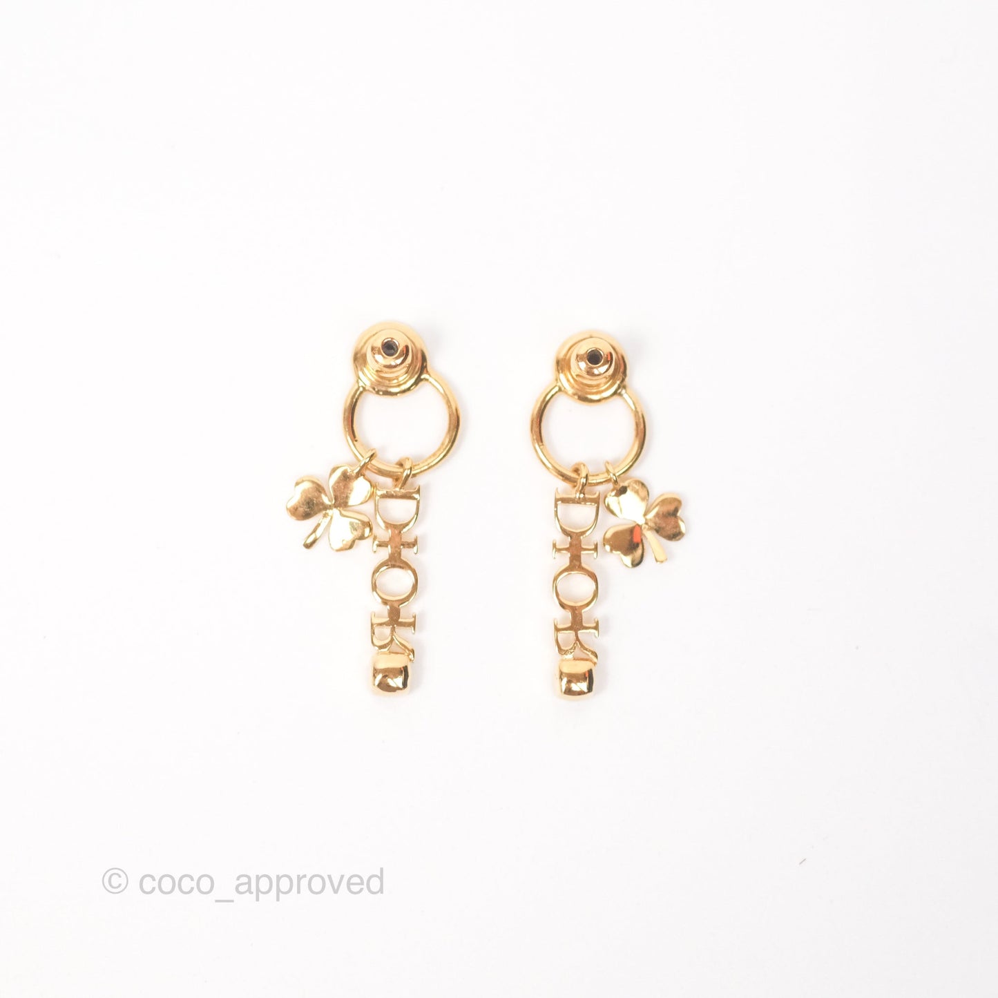 Christian Dior Crystal Star Drop Clover Earrings Gold Tone