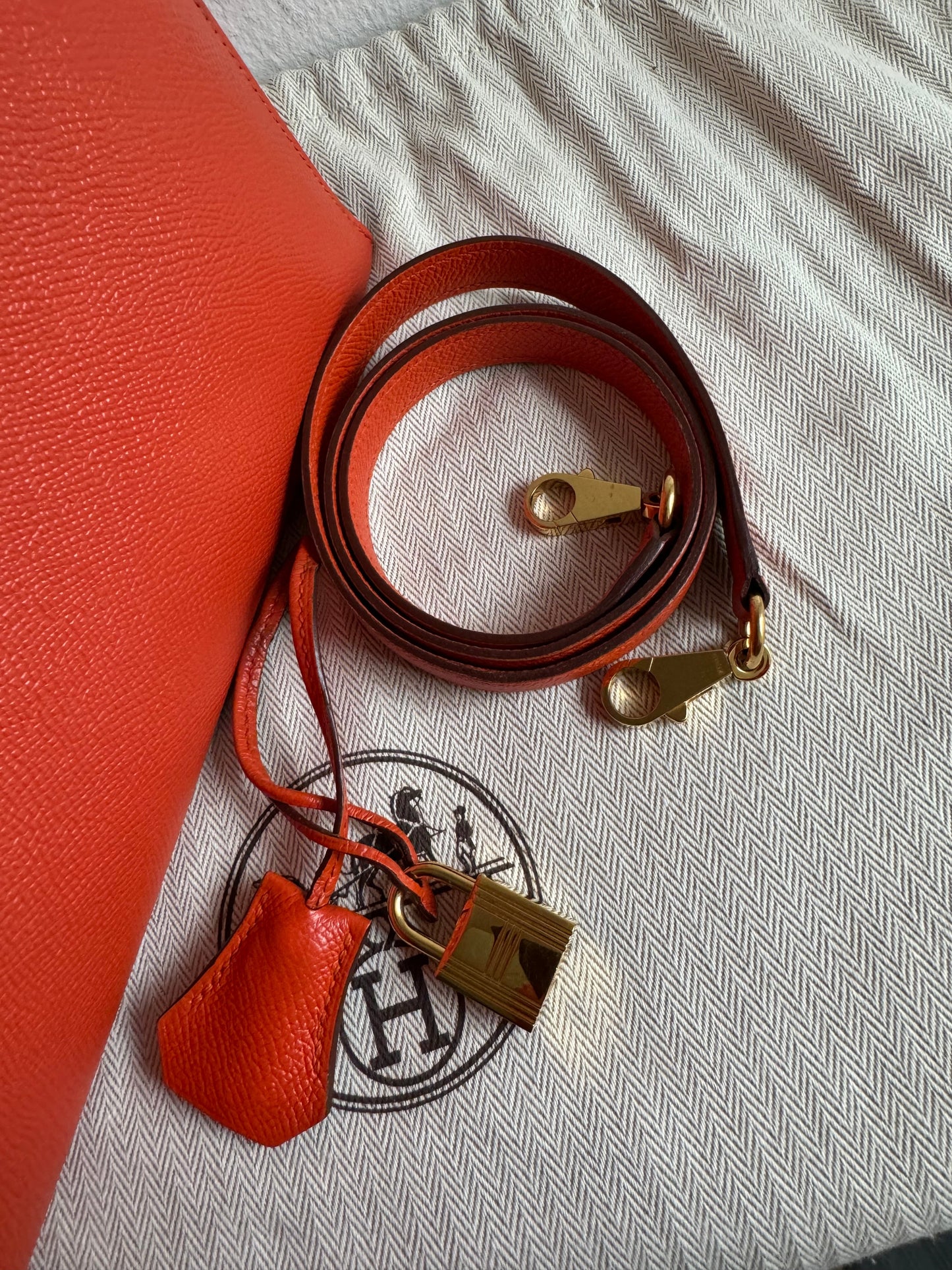 Hermes Orange Kelly 32 Sellier Bag in Epsom Leather with Gold Hardware