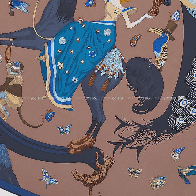 2022SS HERMES scarf Carre 90 Hermes Story Marron Glace/Bleu Nuit/Petrole Silk100%